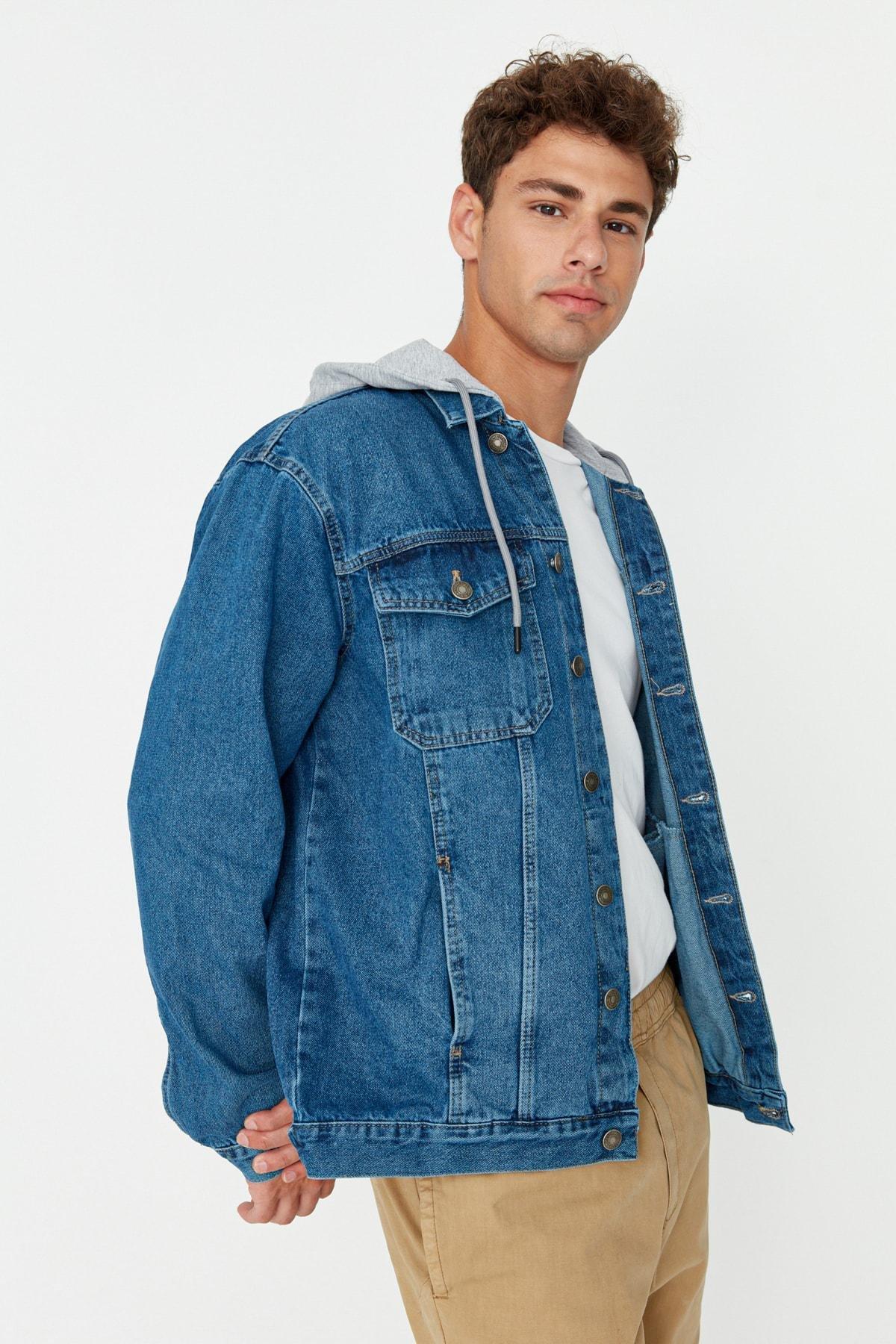 Blue Hooded Jeans Jacket, , large image number 1