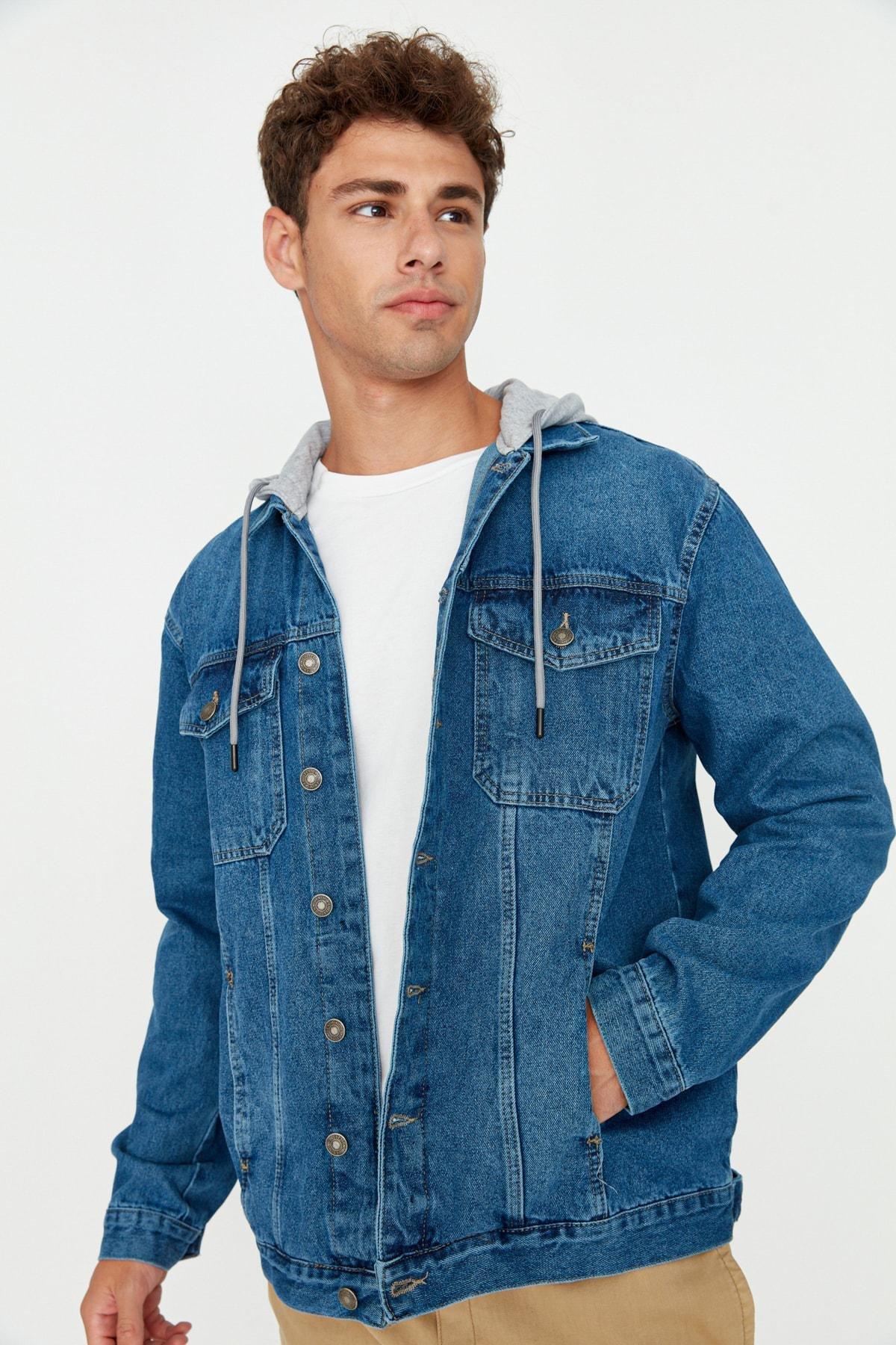 Blue Hooded Jeans Jacket, , large image number 2