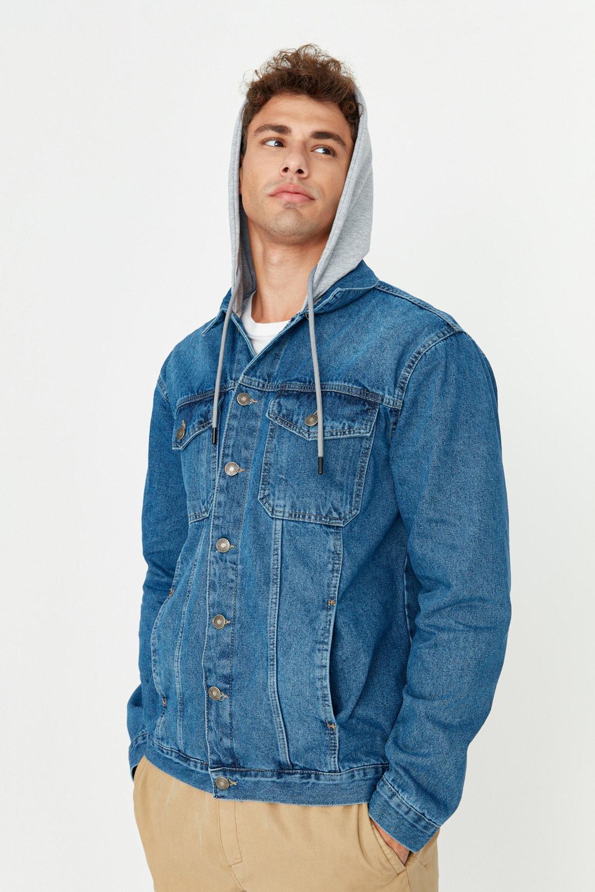 Blue Hooded Jeans Jacket, , large image number 3