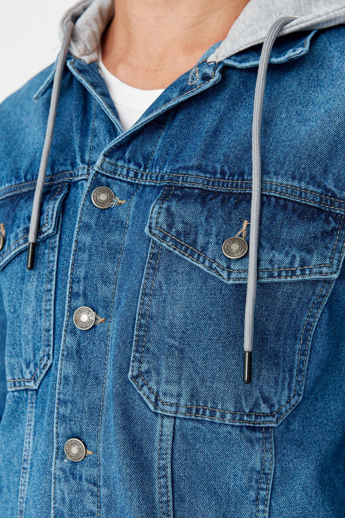 Blue Hooded Jeans Jacket, , large image number 4