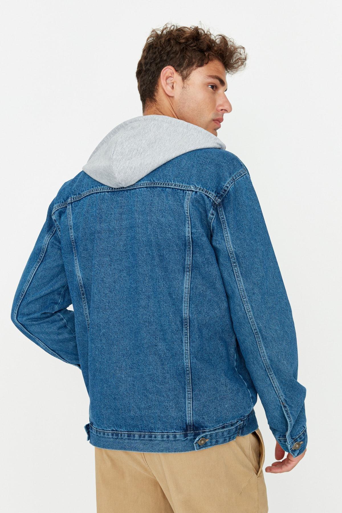 Blue Hooded Jeans Jacket, , large image number 5