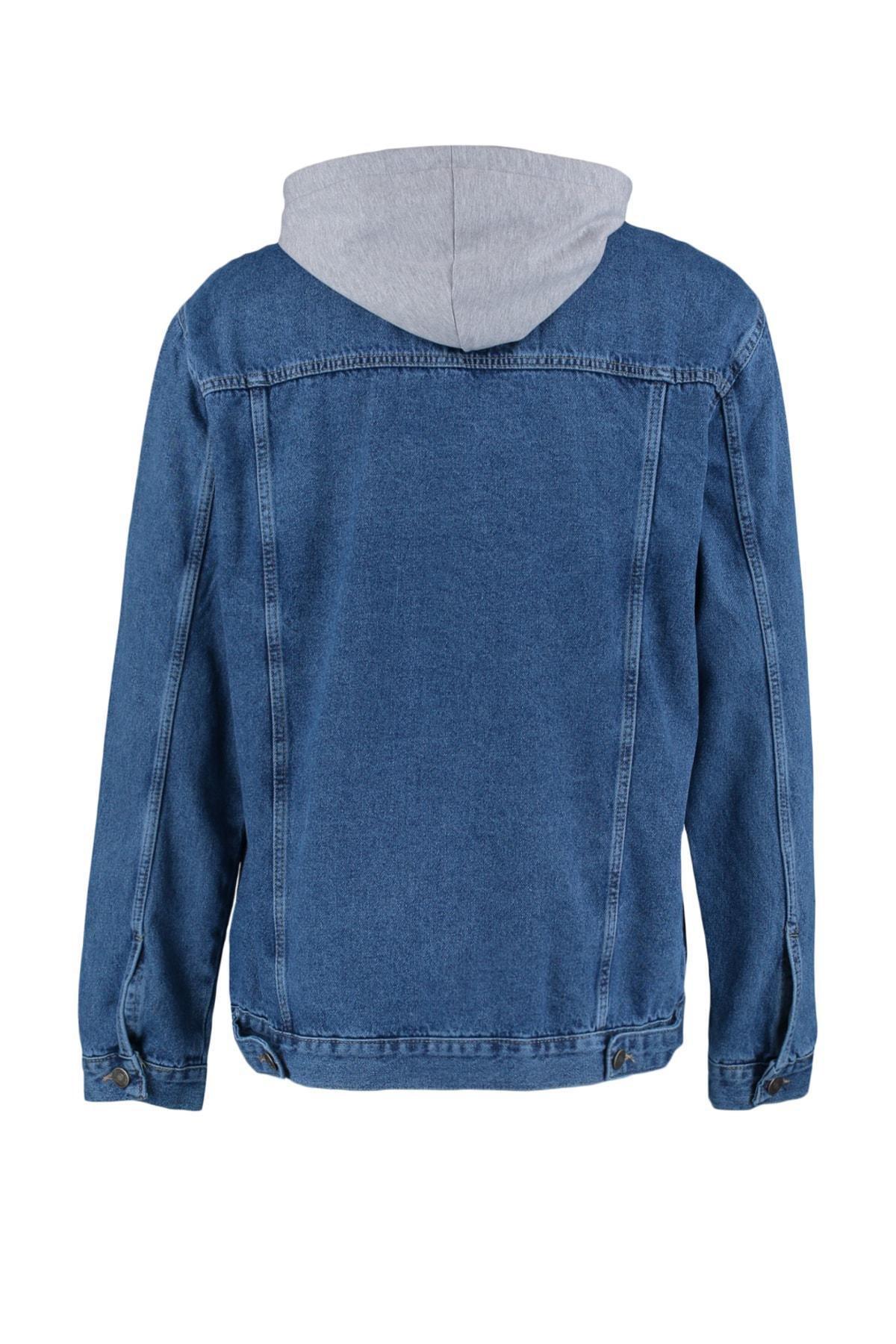 Blue Hooded Jeans Jacket, , large image number 6