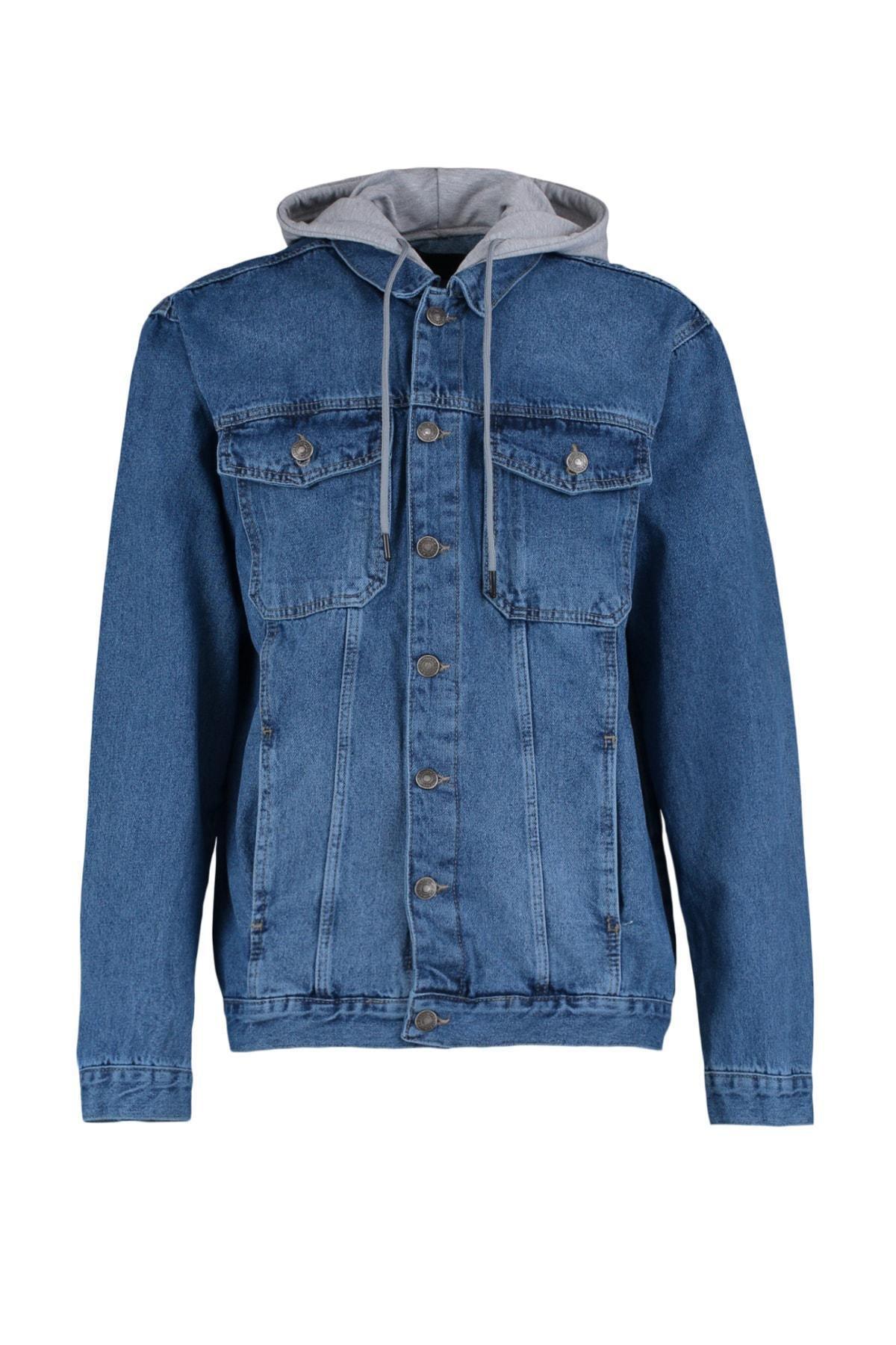 Blue Hooded Jeans Jacket, , large image number 7