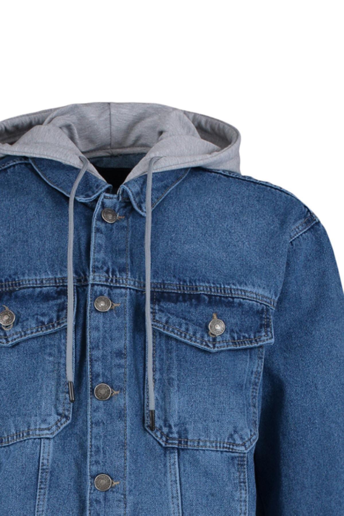 Blue Hooded Jeans Jacket, , large image number 8