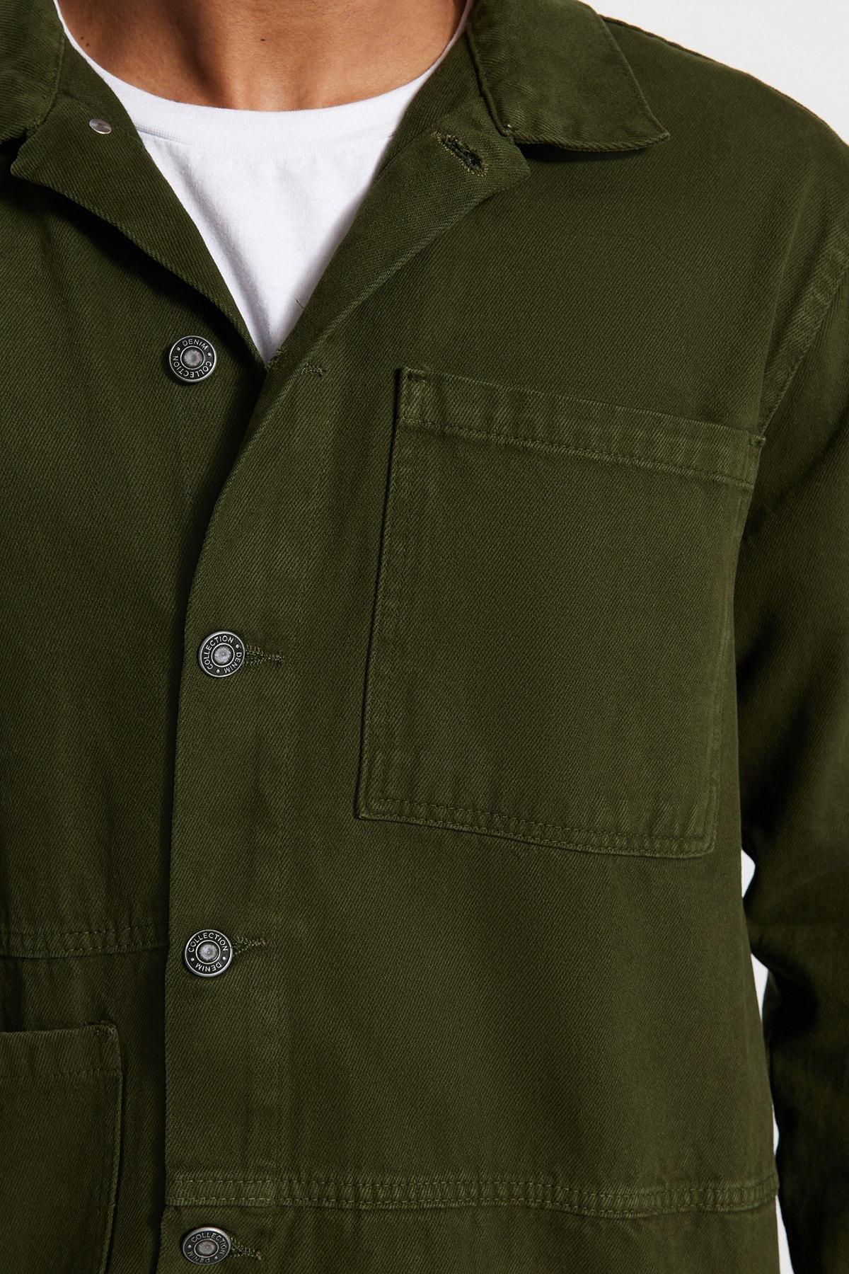 Khaki Cotton Shirt Collar Jacket, , large image number 1