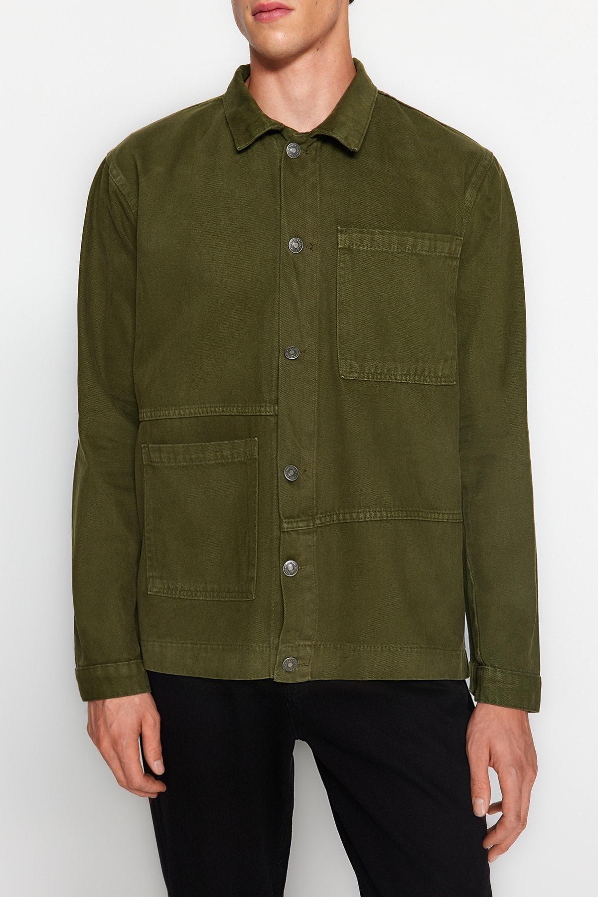Khaki Cotton Shirt Collar Jacket, , large image number 7