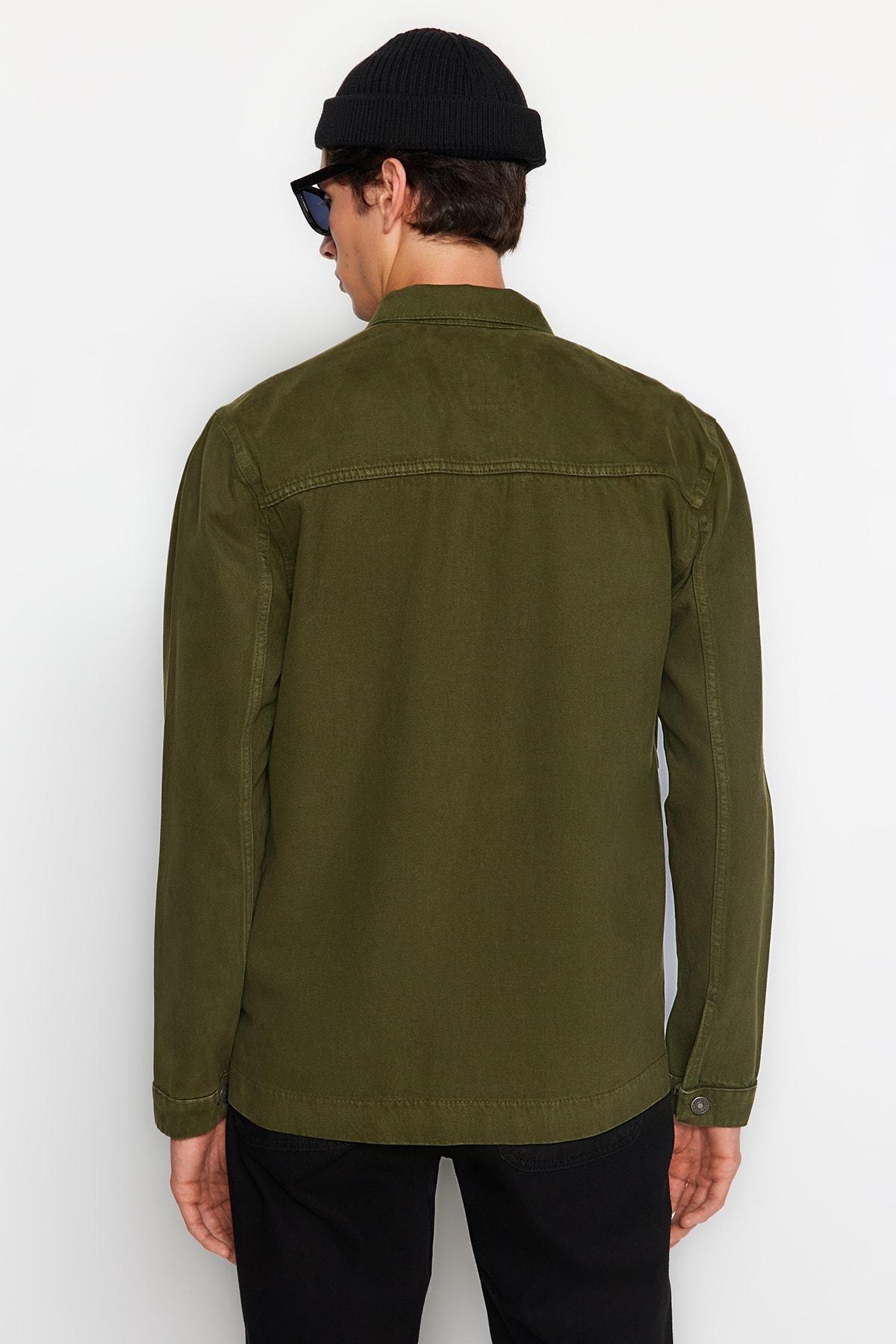 Khaki Cotton Shirt Collar Jacket, , large image number 8