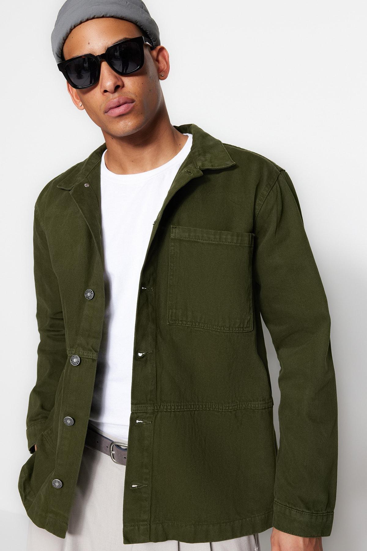 Khaki Cotton Shirt Collar Jacket, , large image number 9
