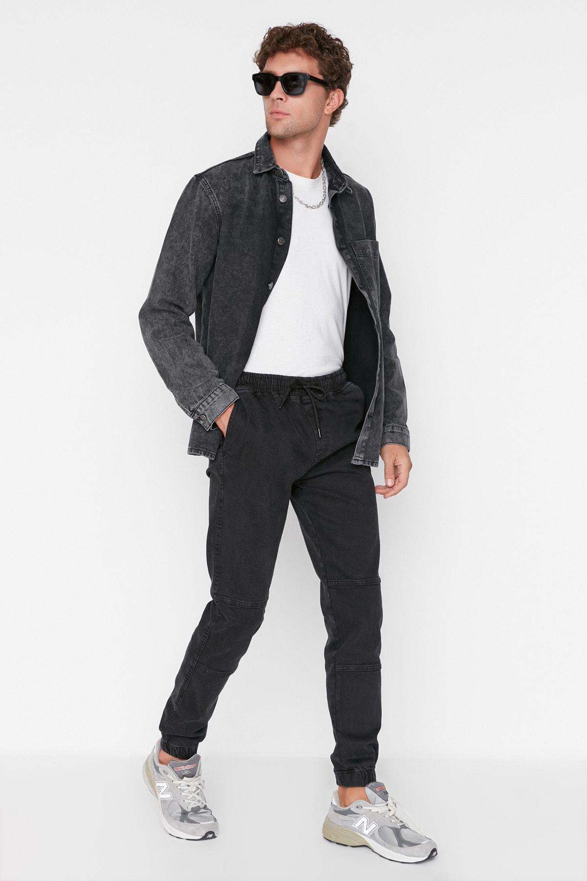 Black Denim Joggers Jeans, , large image number 0