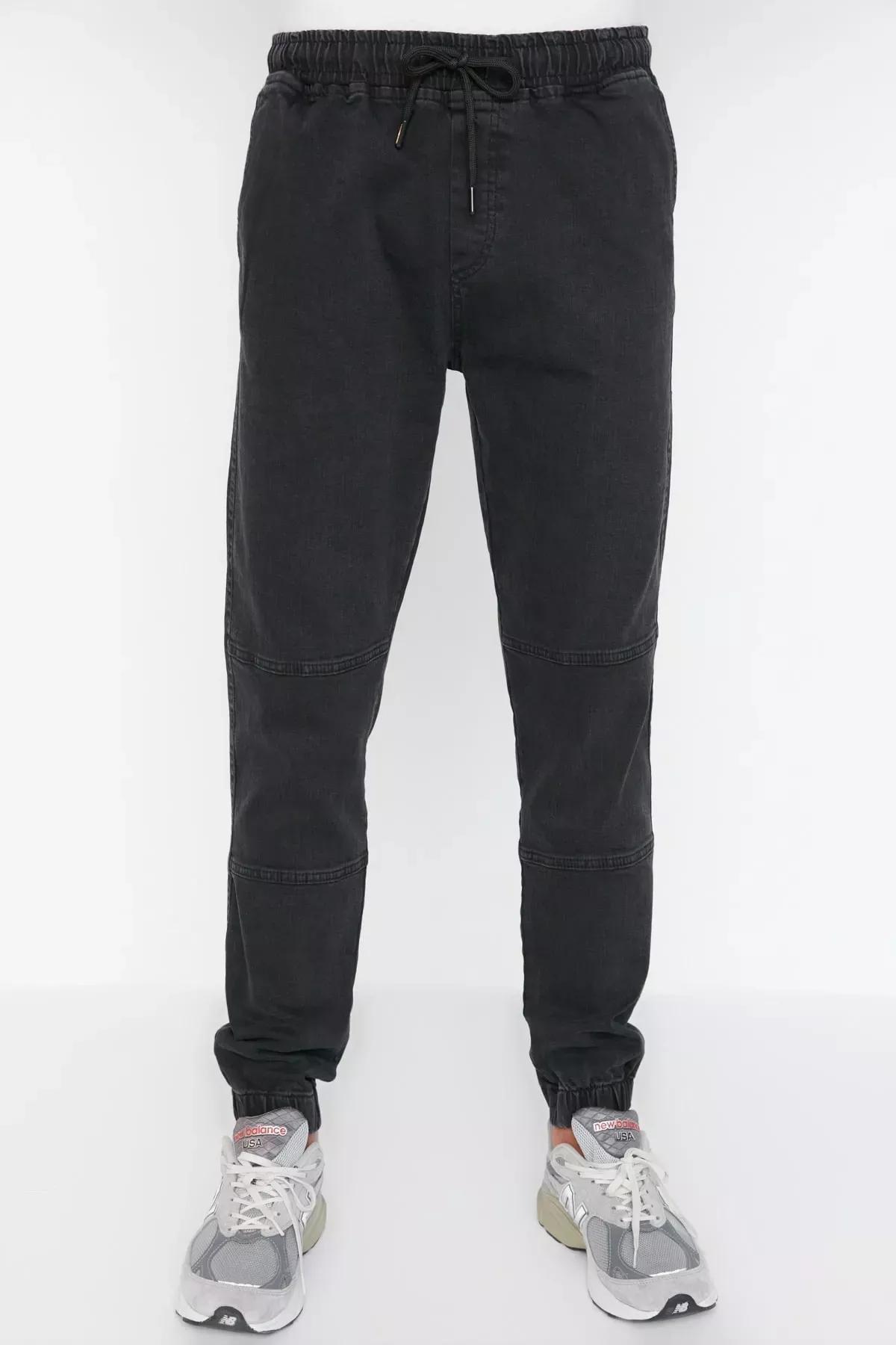 Black Denim Joggers Jeans, Black, medium