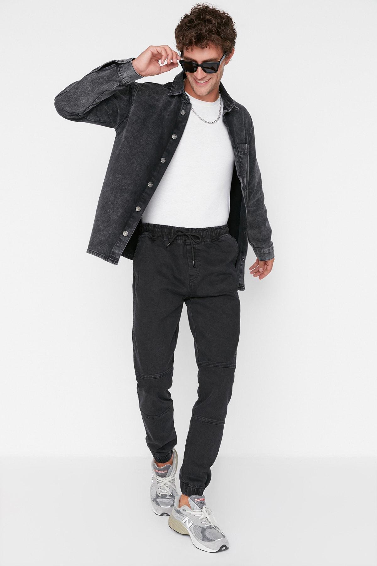 Black Denim Joggers Jeans, , large image number 1