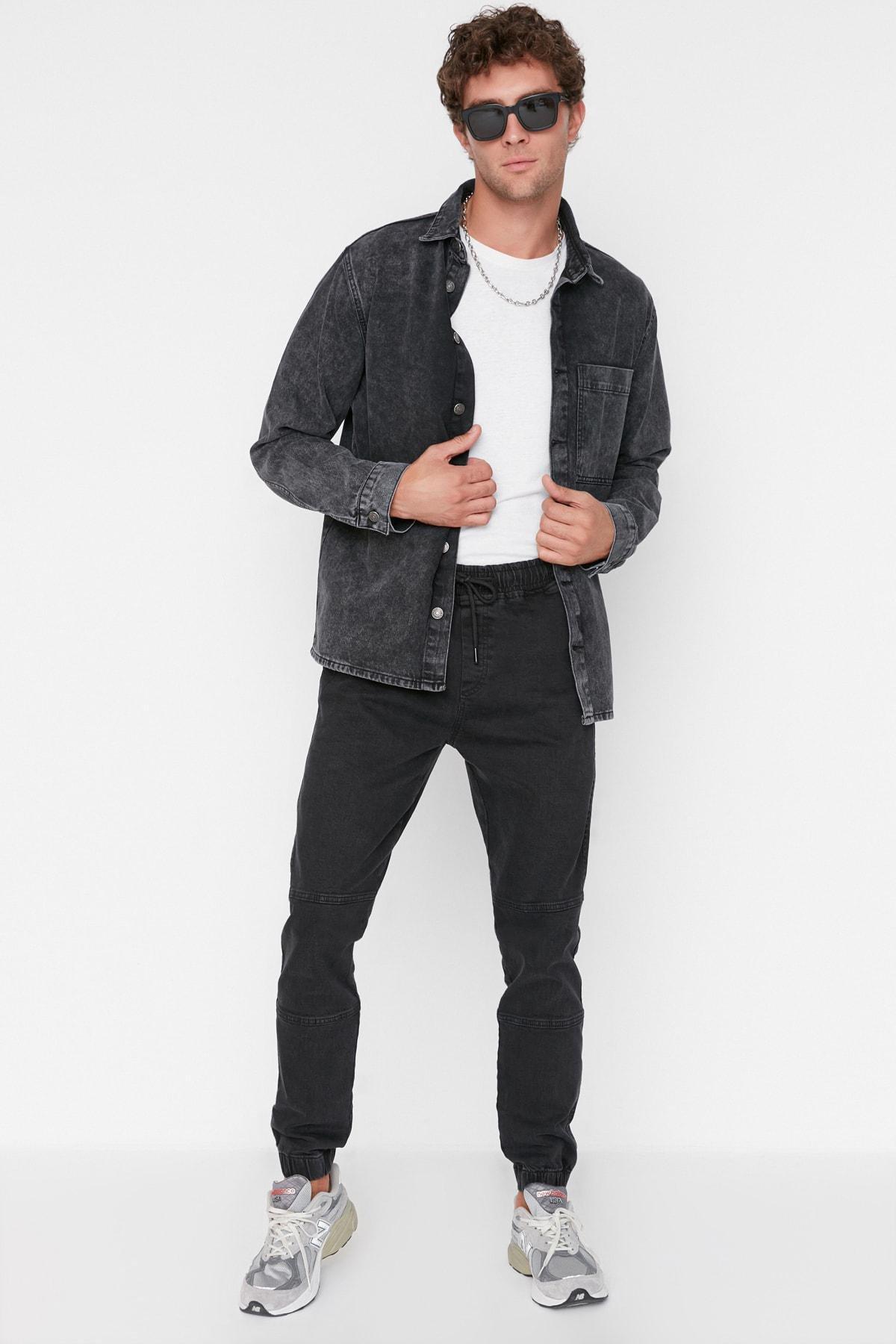 Black Denim Joggers Jeans, , large image number 2