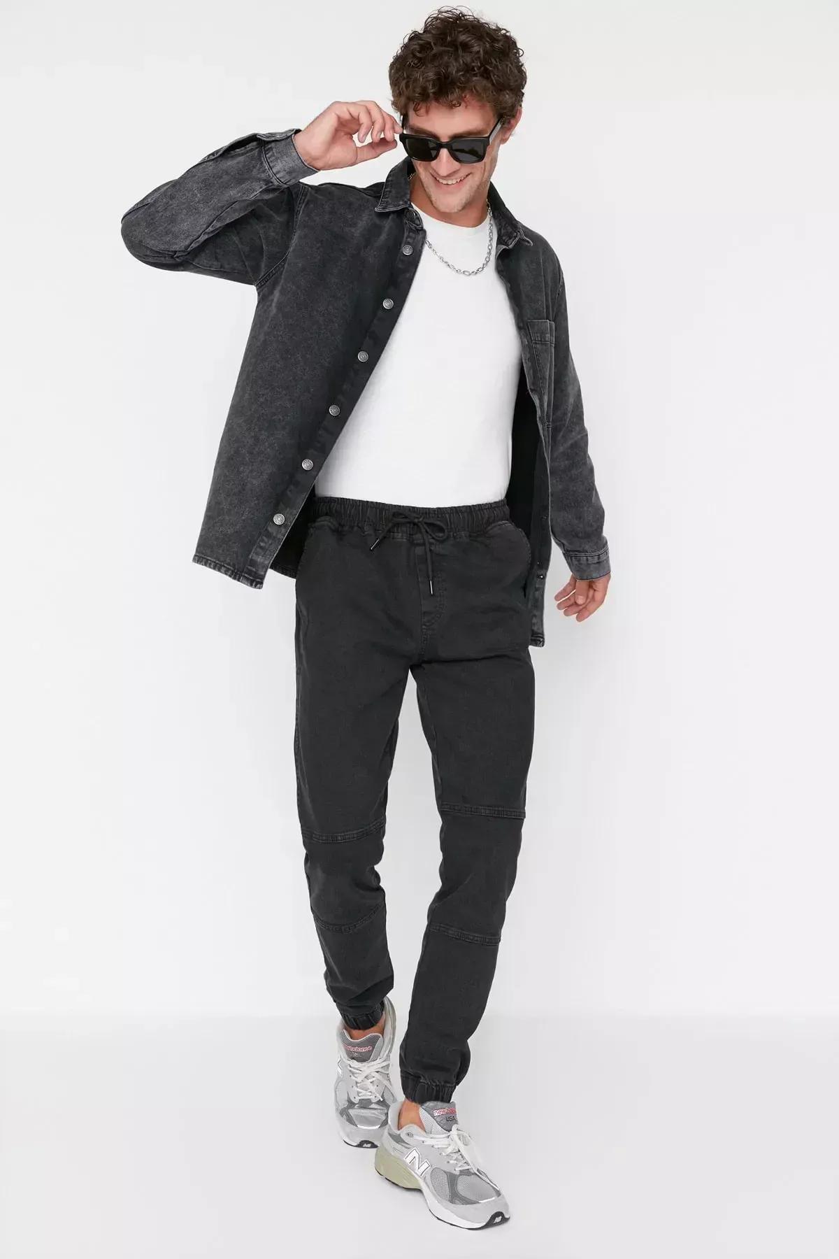 Black Denim Joggers Jeans, Black, large image number 2