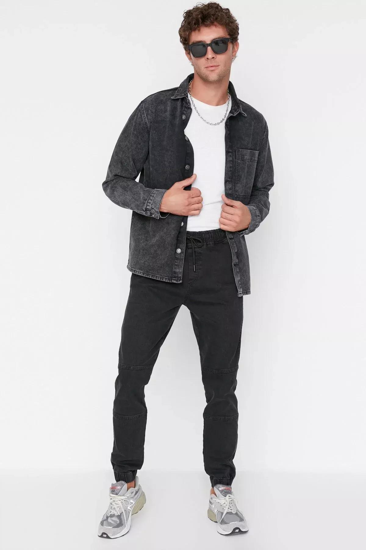 Black Denim Joggers Jeans, Black, large image number 3