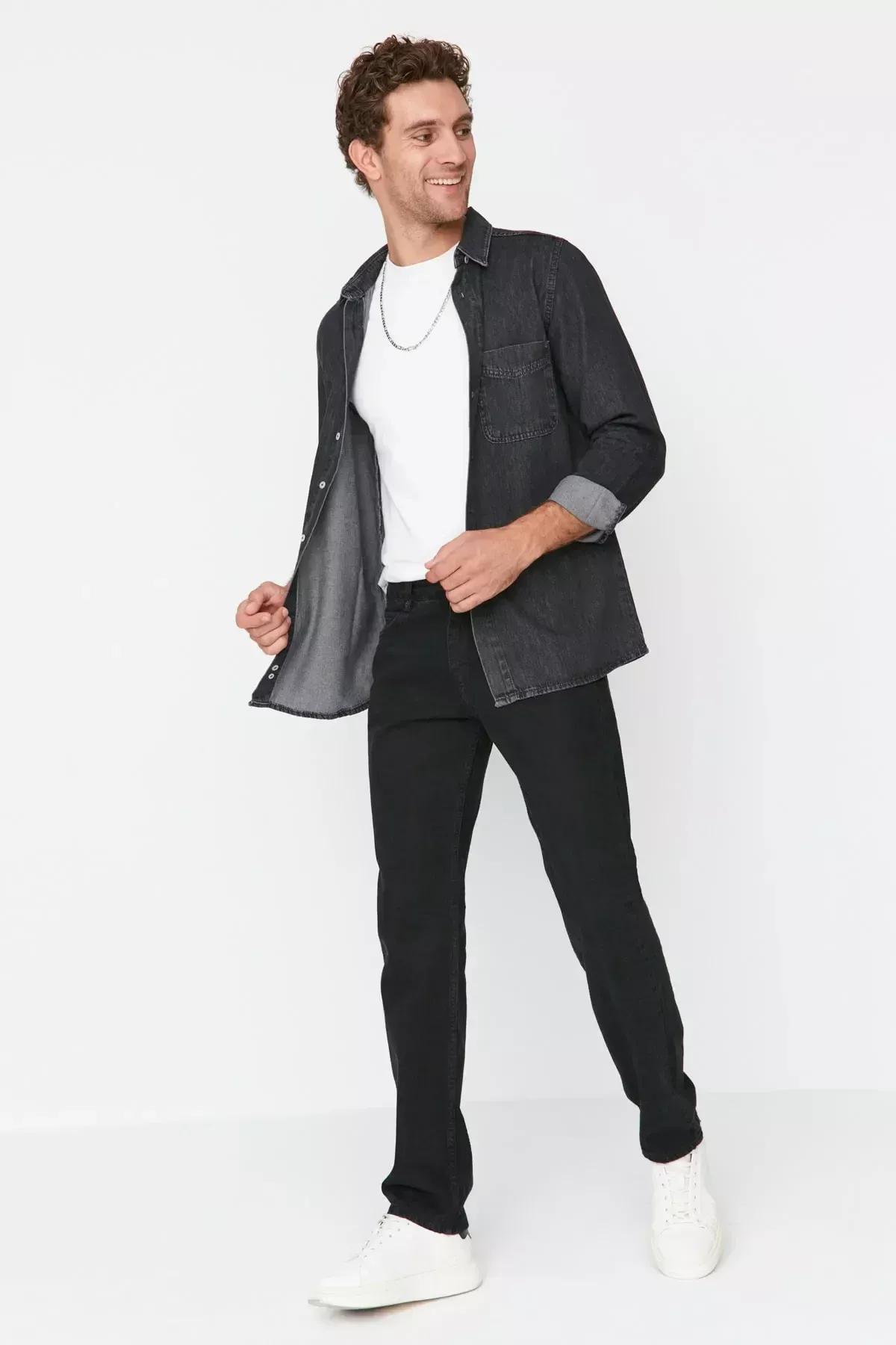 Black Denim Skinny Jeans, Black, medium