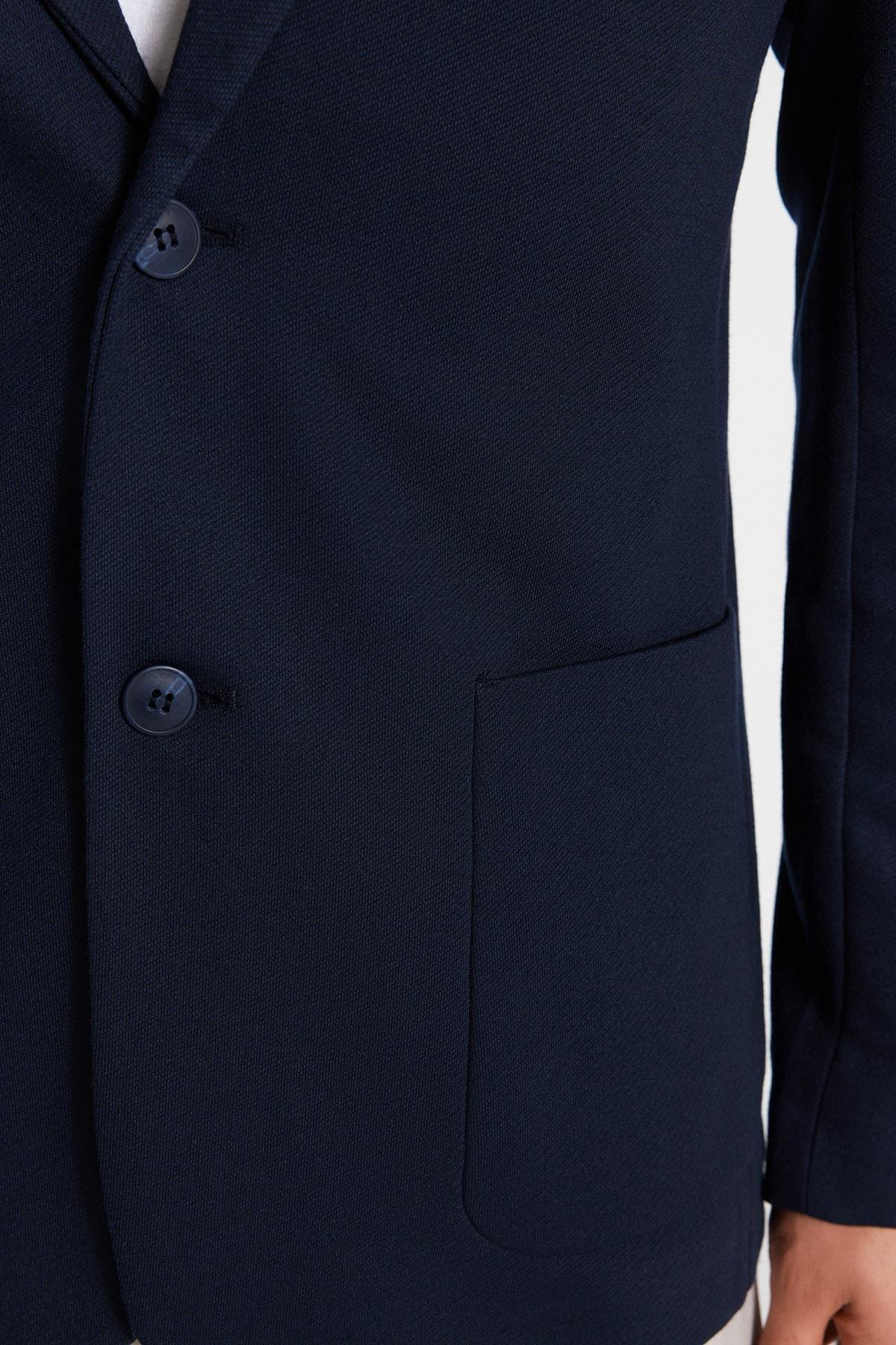 Navy Slim Lapel Collar Jacket, , large image number 3