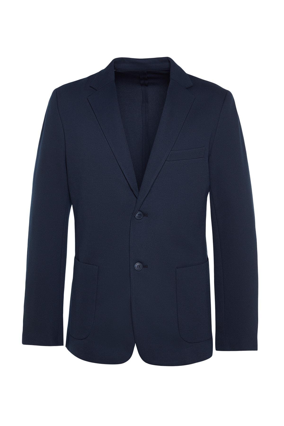 Navy Slim Lapel Collar Jacket, , large image number 6