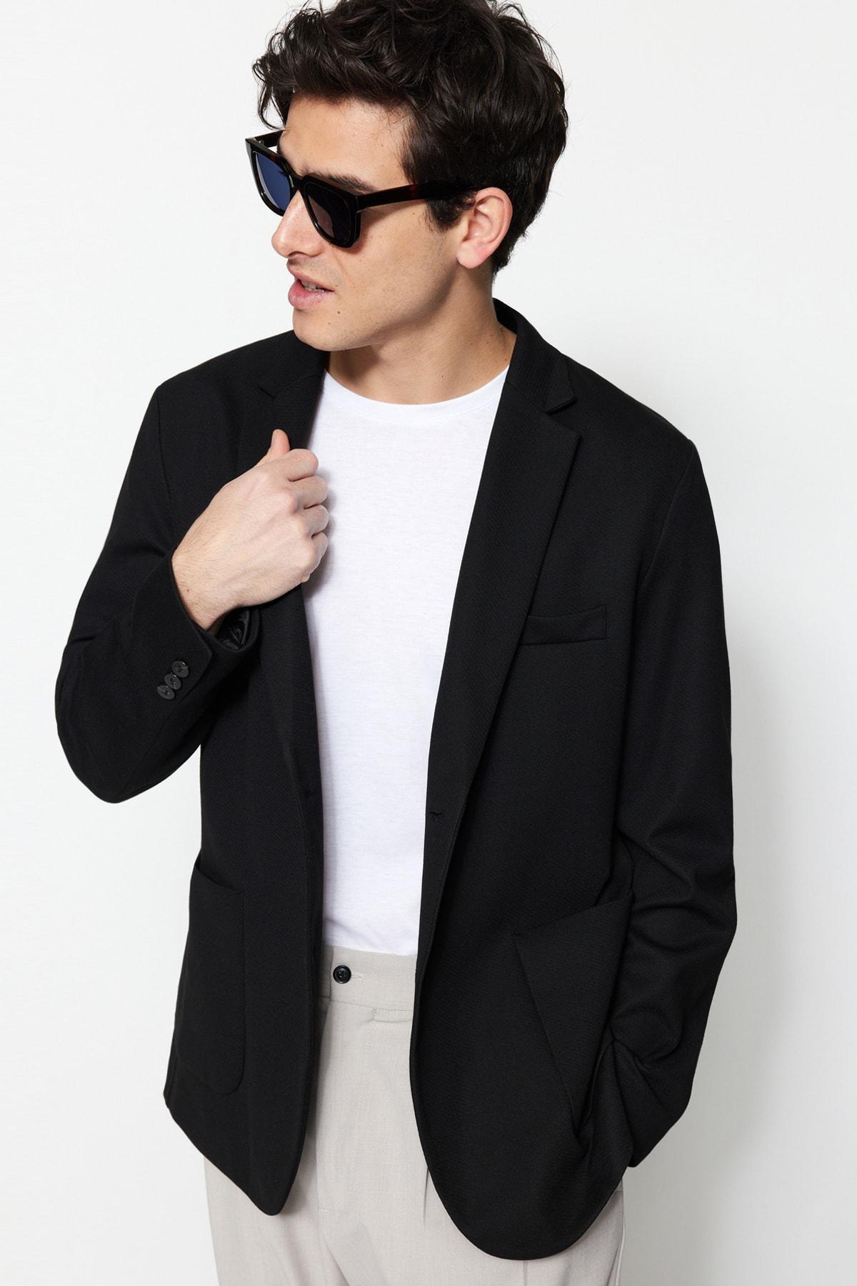 Black Slim Lapel Collar Jacket, C101_7009, large image number 1