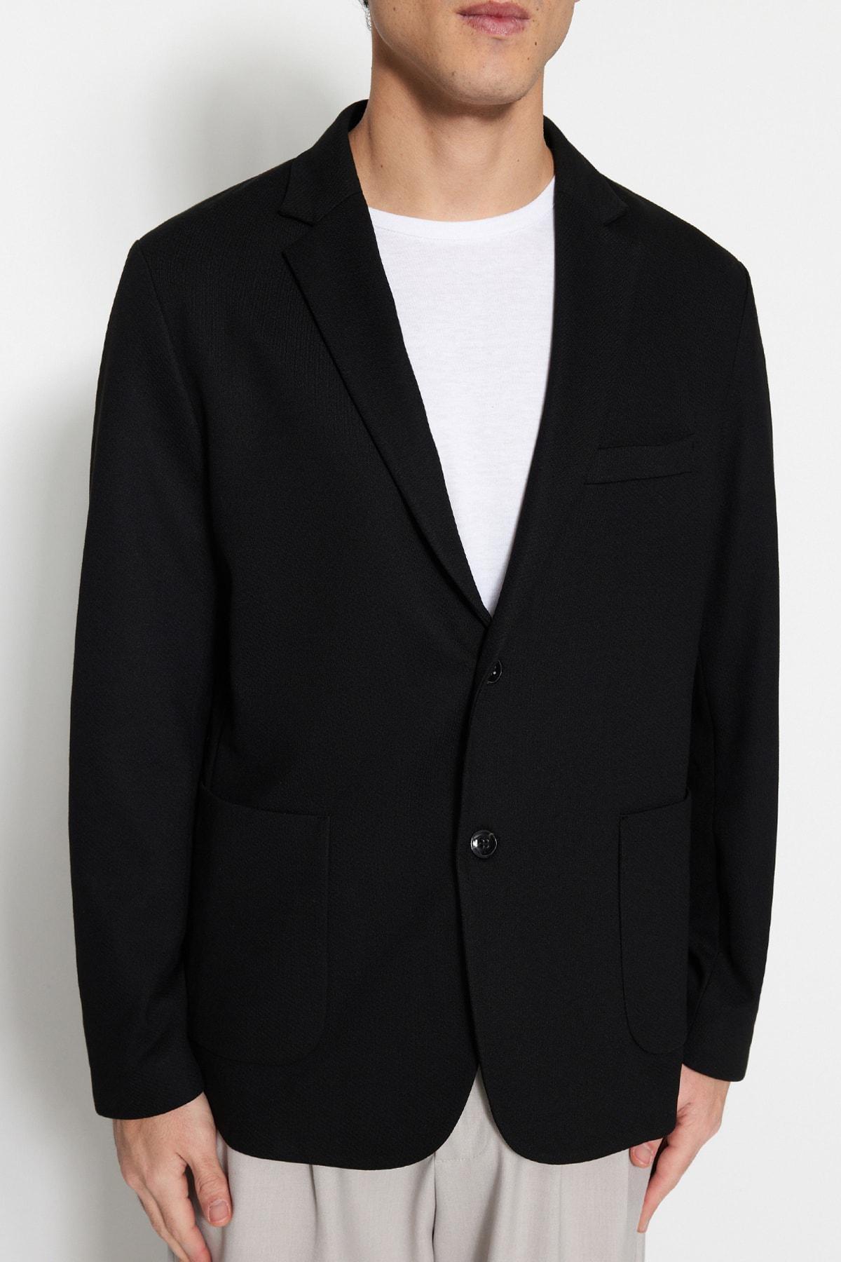 Black Slim Lapel Collar Jacket, Black, large image number 4