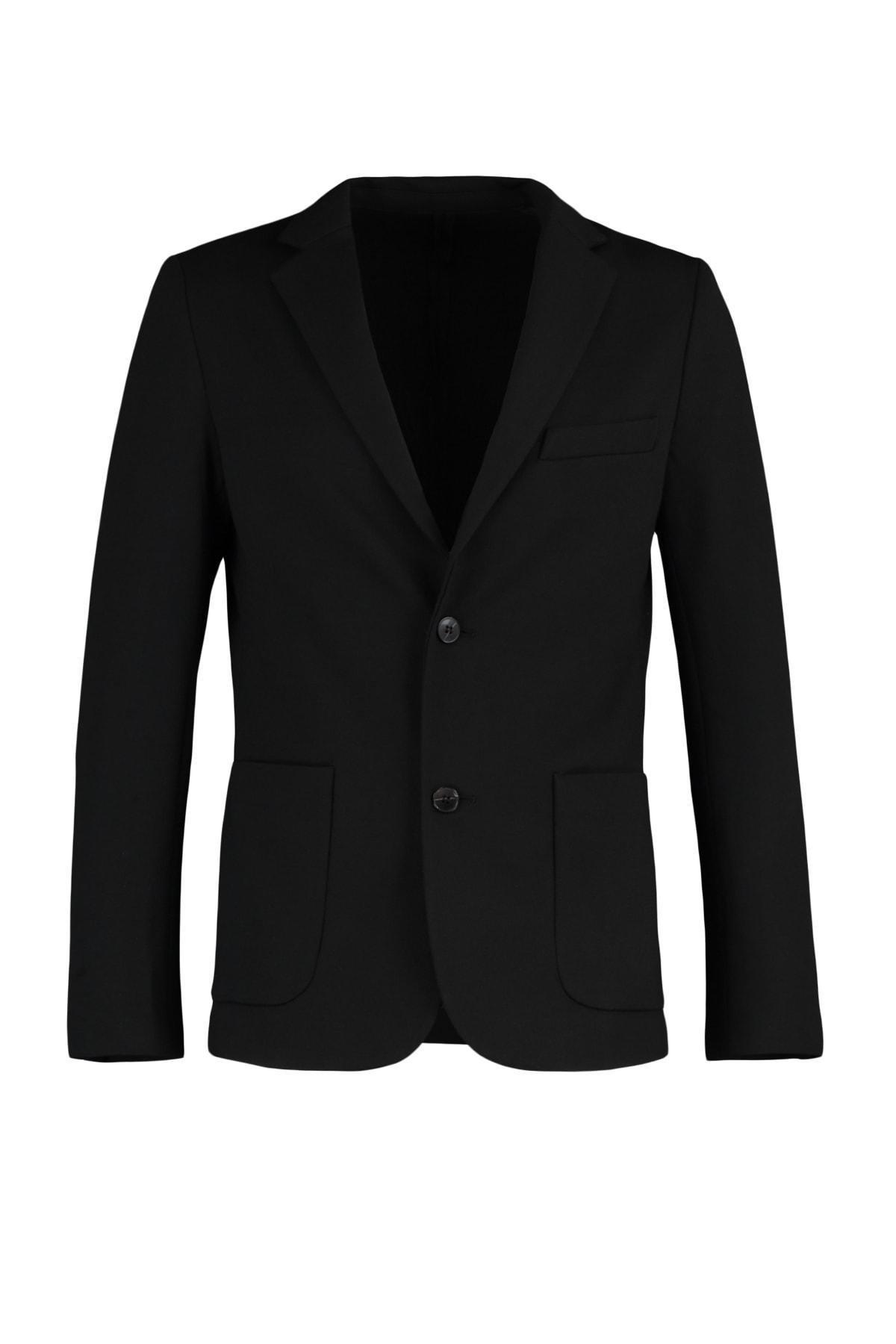 Black Slim Lapel Collar Jacket, Black, large image number 5