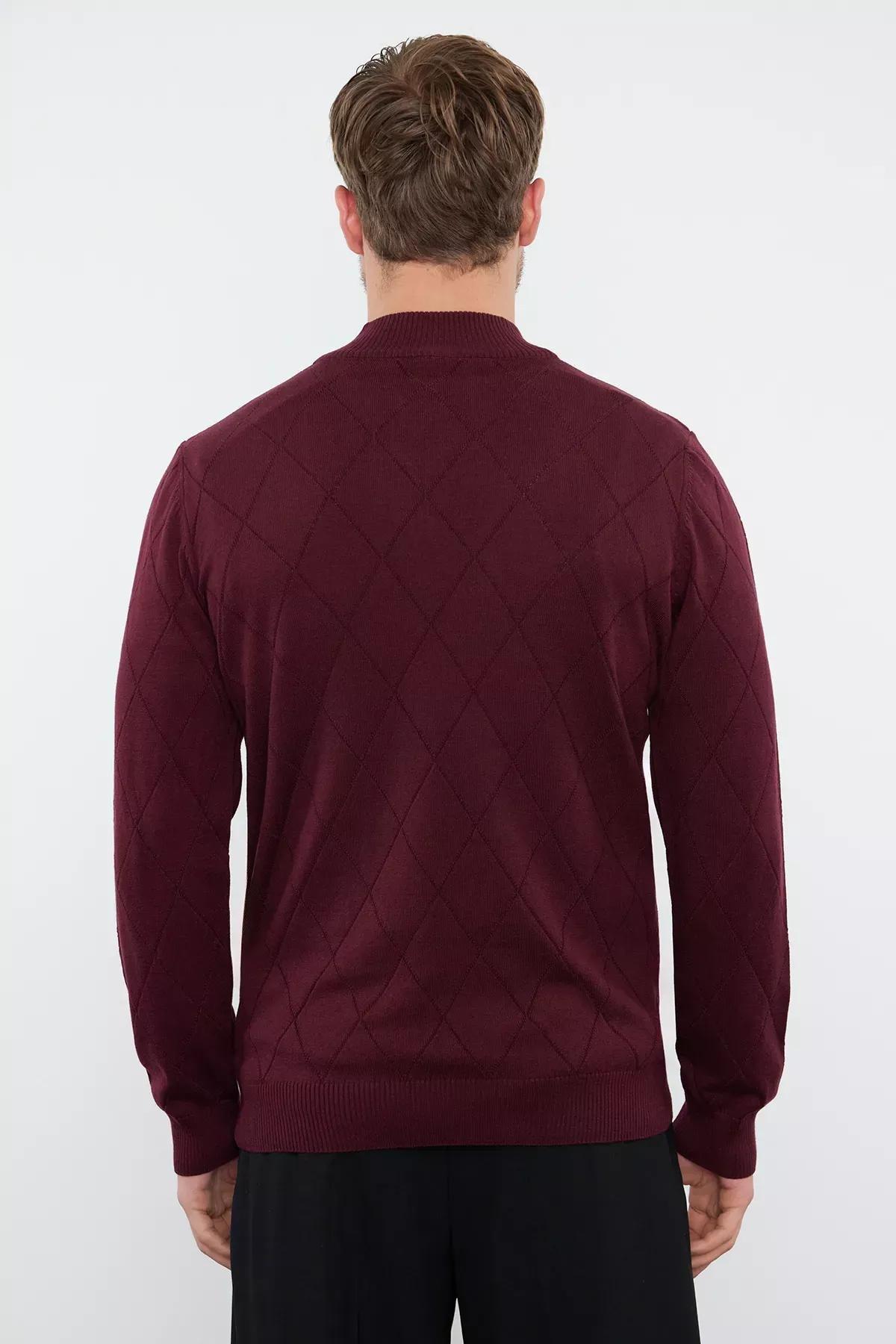 Red Zipper Collar Knit Sweater, Burgundy, large image number 4