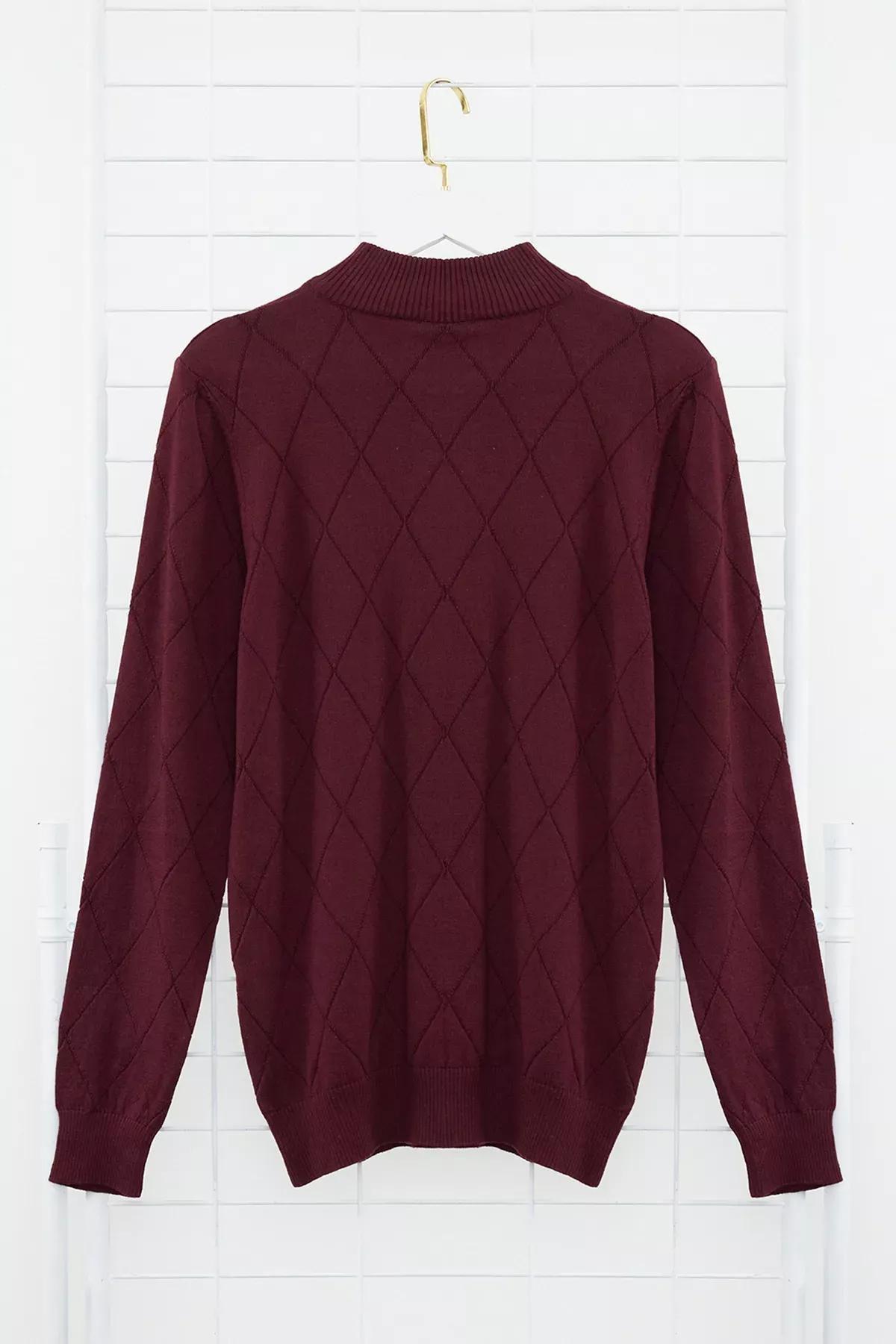 Red Zipper Collar Knit Sweater, Burgundy, large image number 6