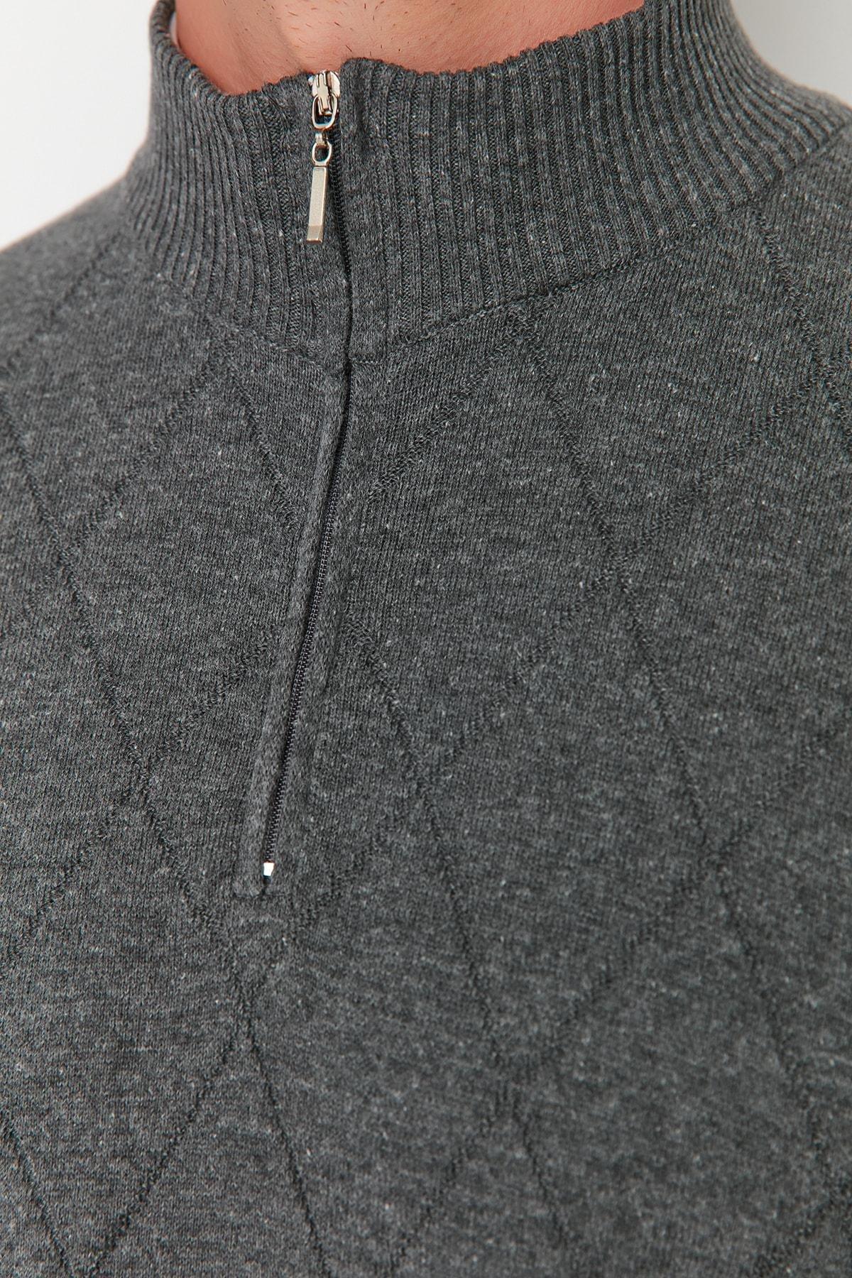 Gray Diamond Pattern High Neck Sweater, , large image number 3