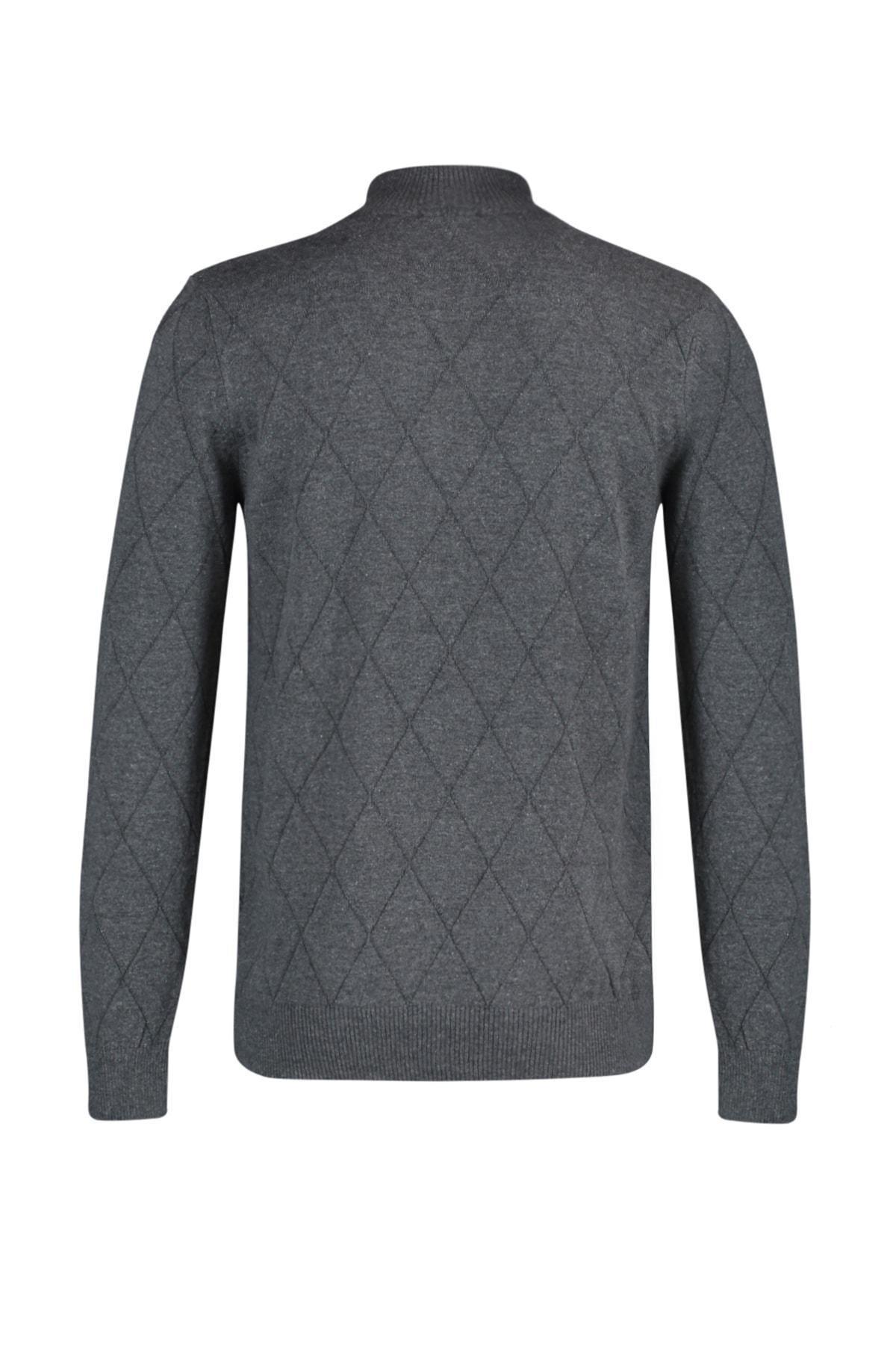 Gray Diamond Pattern High Neck Sweater, , large image number 5