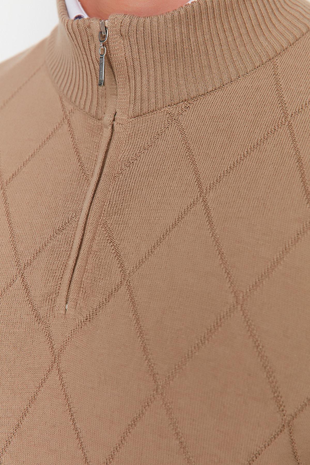 Brown Crew Neck Slim Sweater, , large image number 2