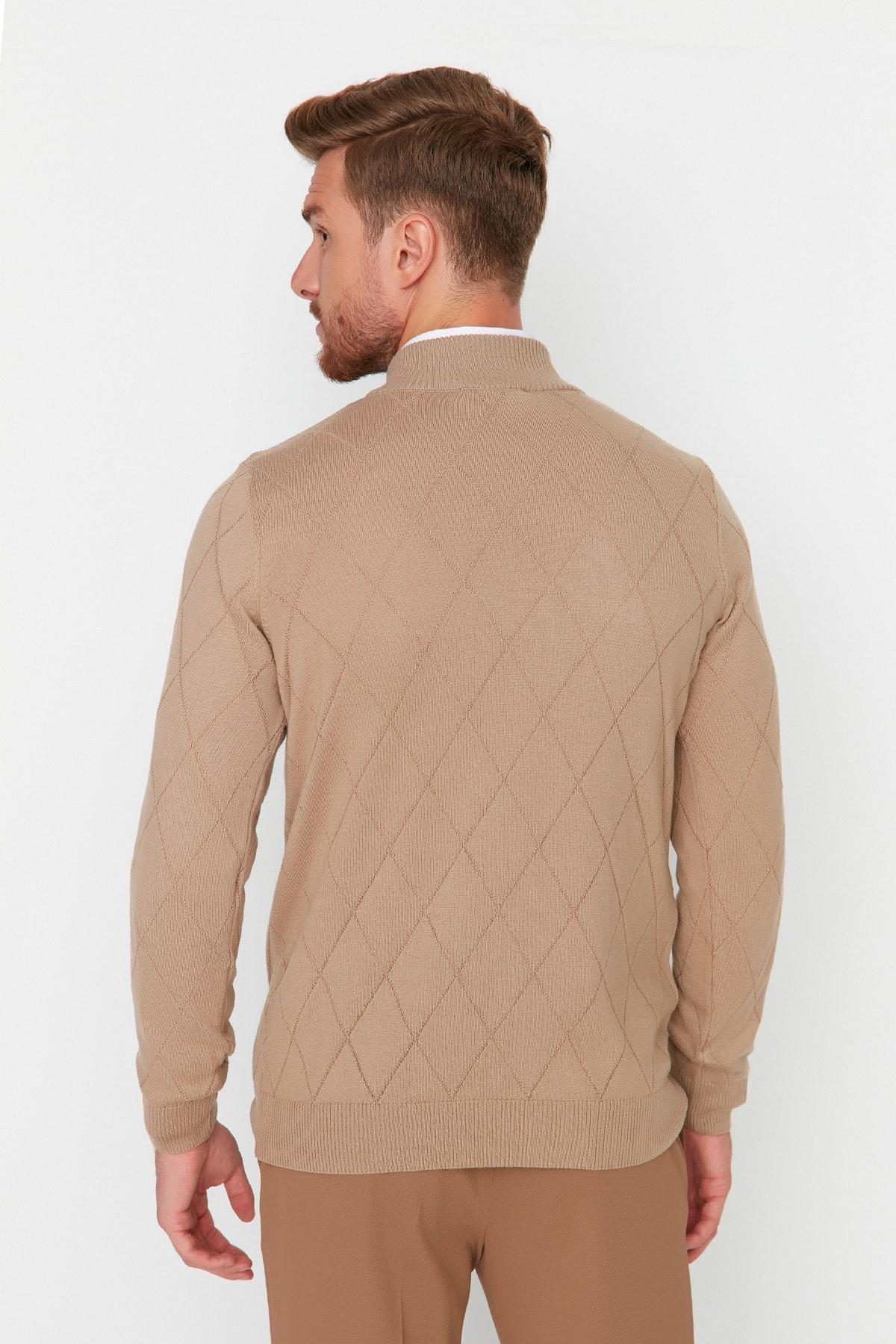 Brown Crew Neck Slim Sweater, , large image number 4