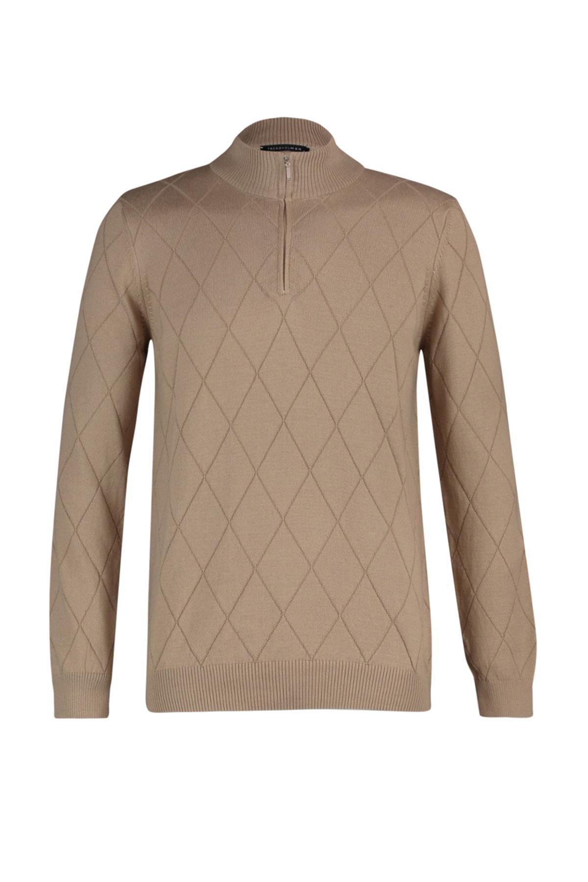 Trendyol - Brown Crew Neck Slim Sweater