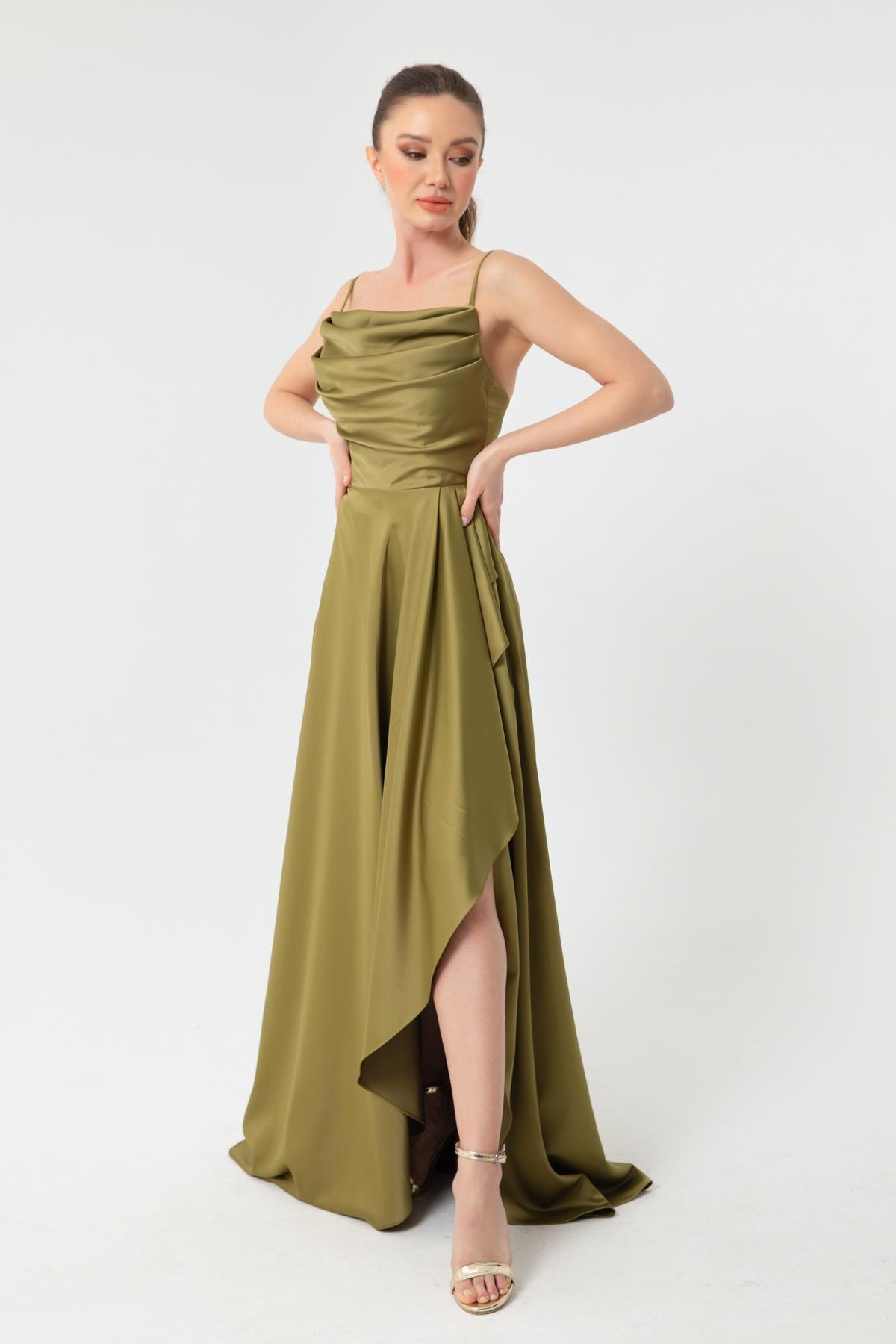 Lafaba - Green Satin Ruffles Occasion Wear Dress