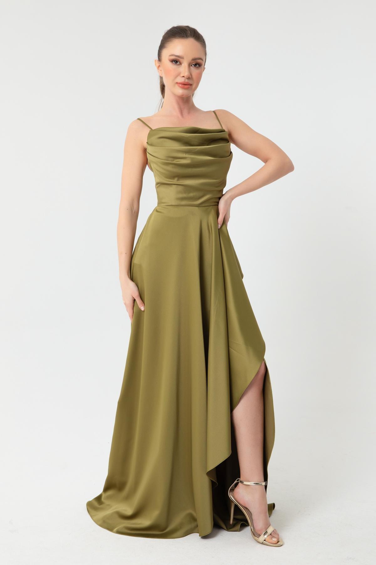 Lafaba - Green Satin Ruffles Occasion Wear Dress