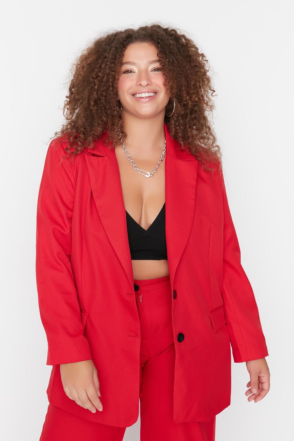 Red Oversize Plus Size Jacket, , large image number 0