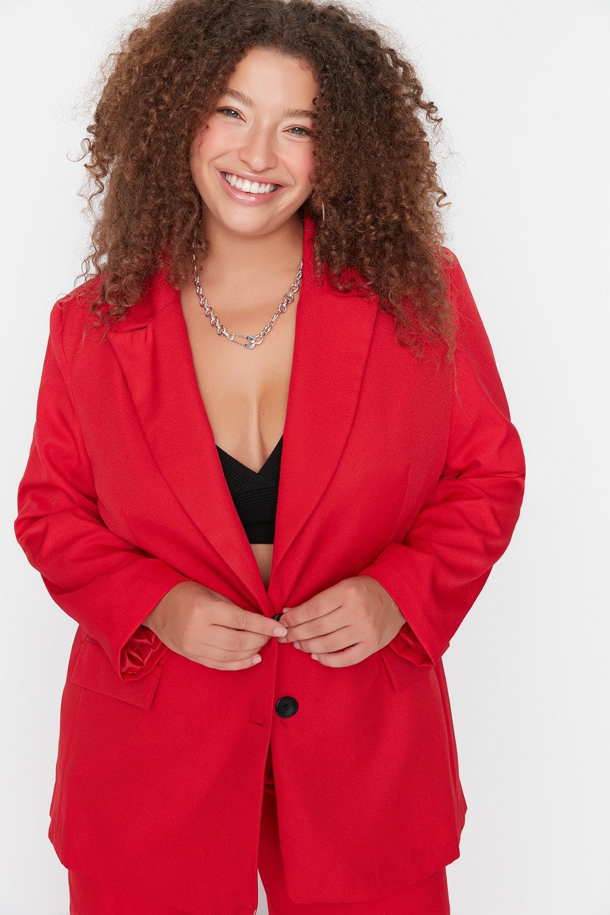 Red Oversize Plus Size Jacket, , large image number 1