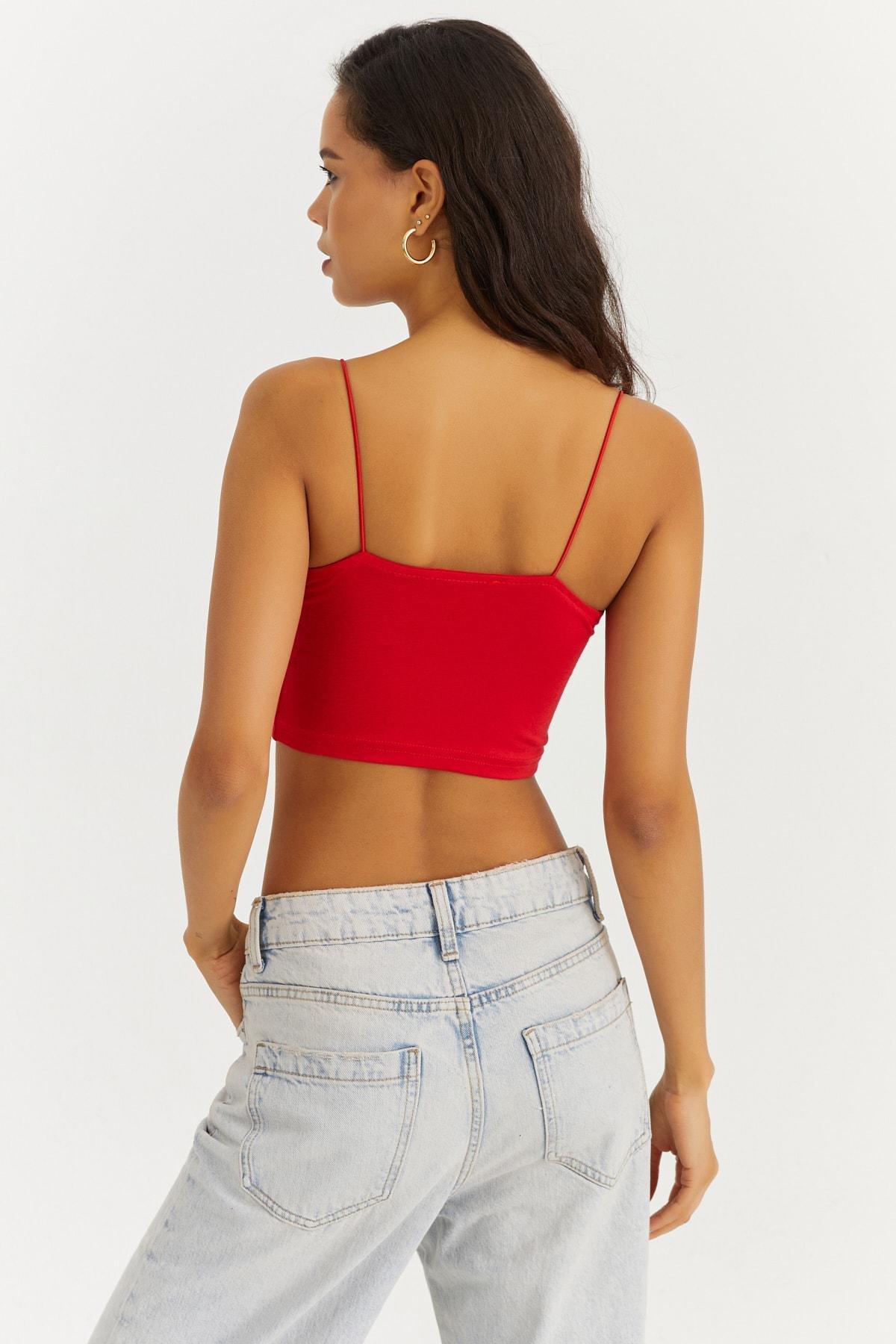 Red Strappy Crop Top, Red, large image number 2