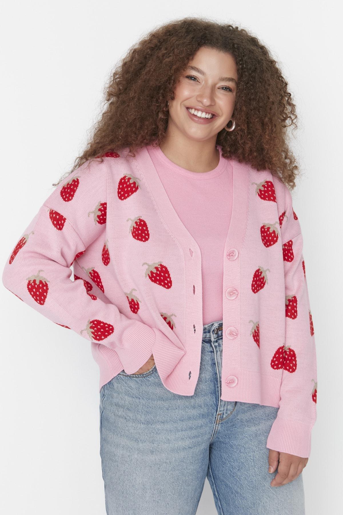 Pink Floral Plus Size Cardigan, , large image number 0