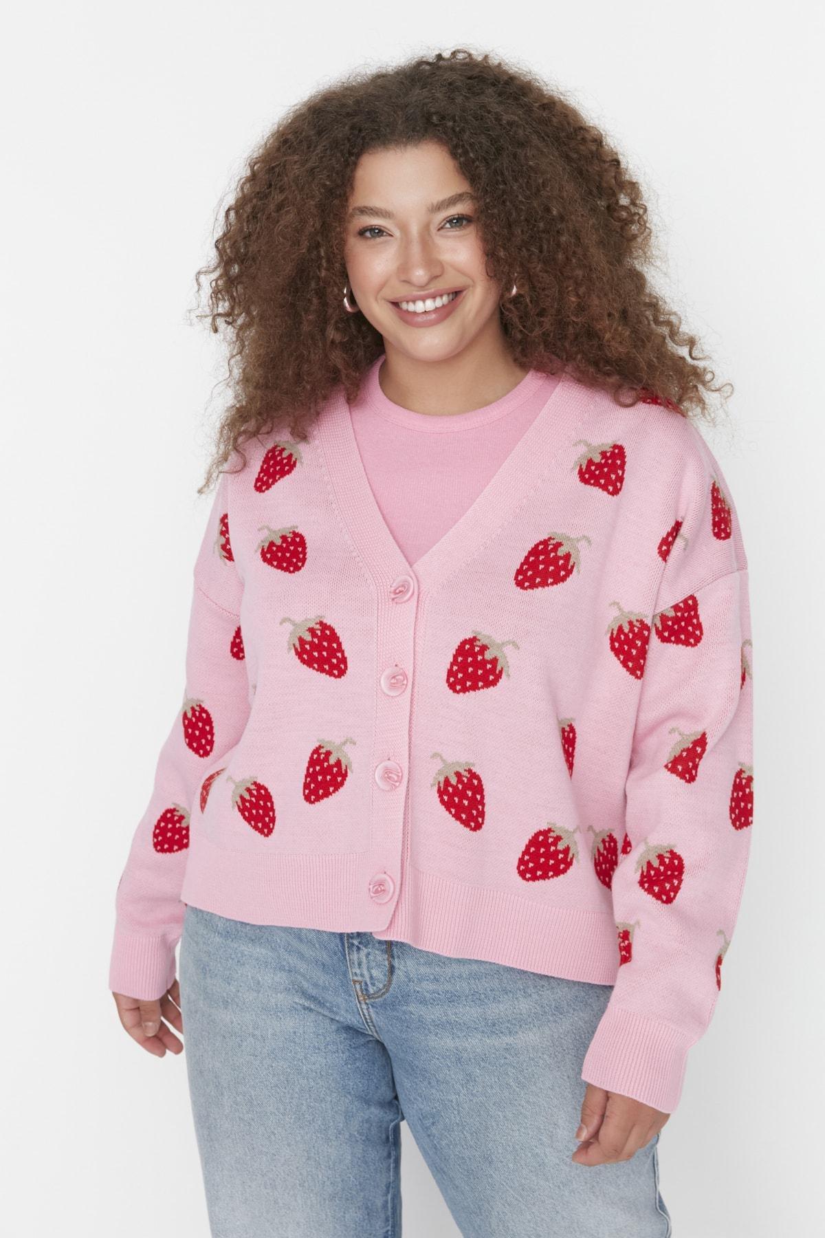 Pink Floral Plus Size Cardigan, , large image number 2