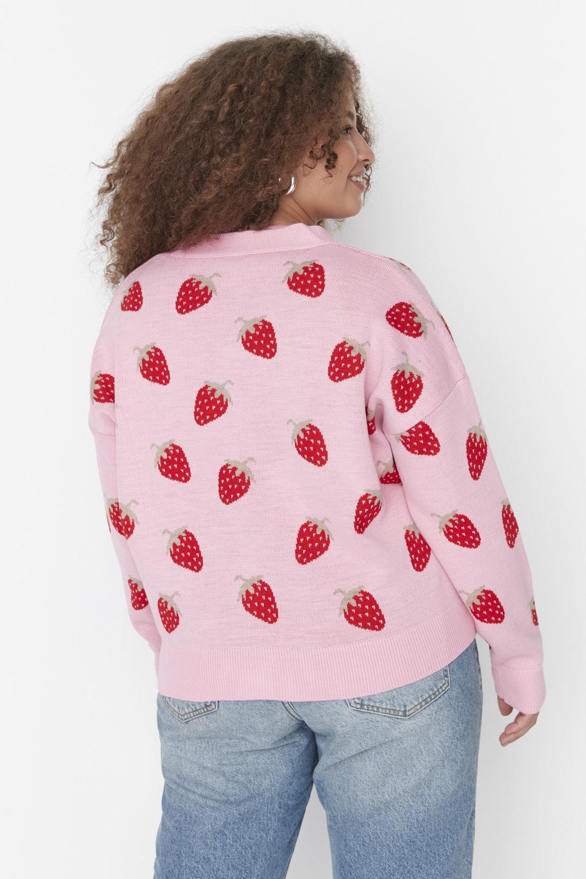 Pink Floral Plus Size Cardigan, , large image number 4