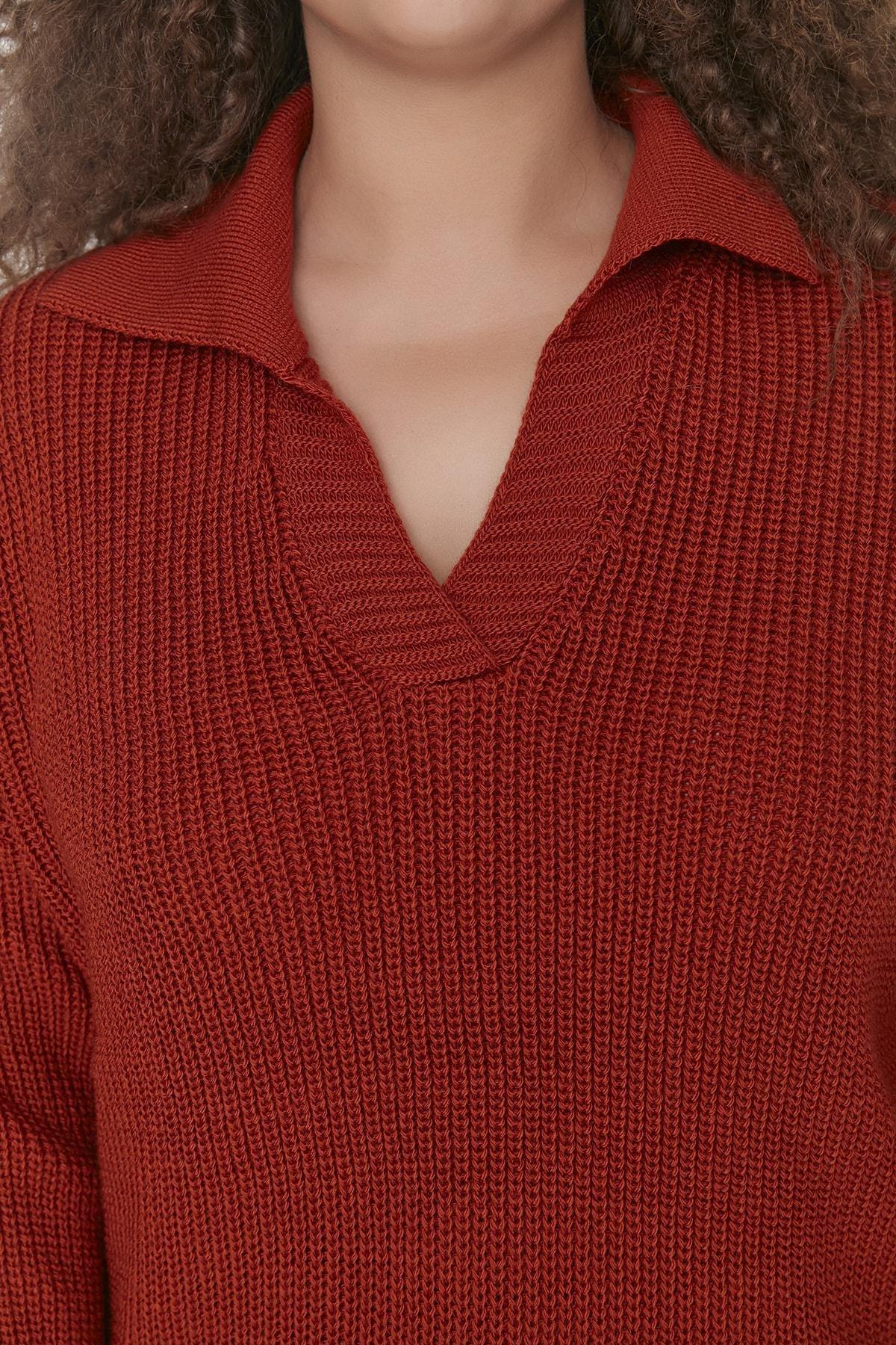 Red Polo Neck Plus Size Sweater, , large image number 1