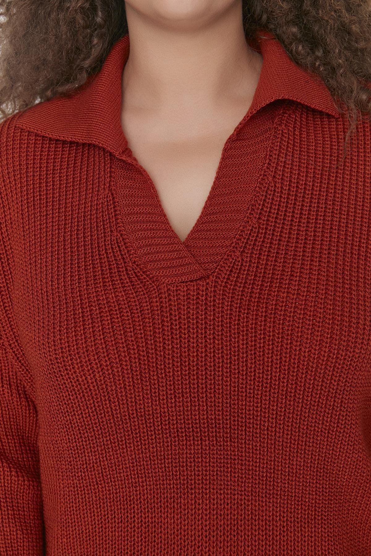 Trendyol - Red Polo Neck Plus Size Sweater