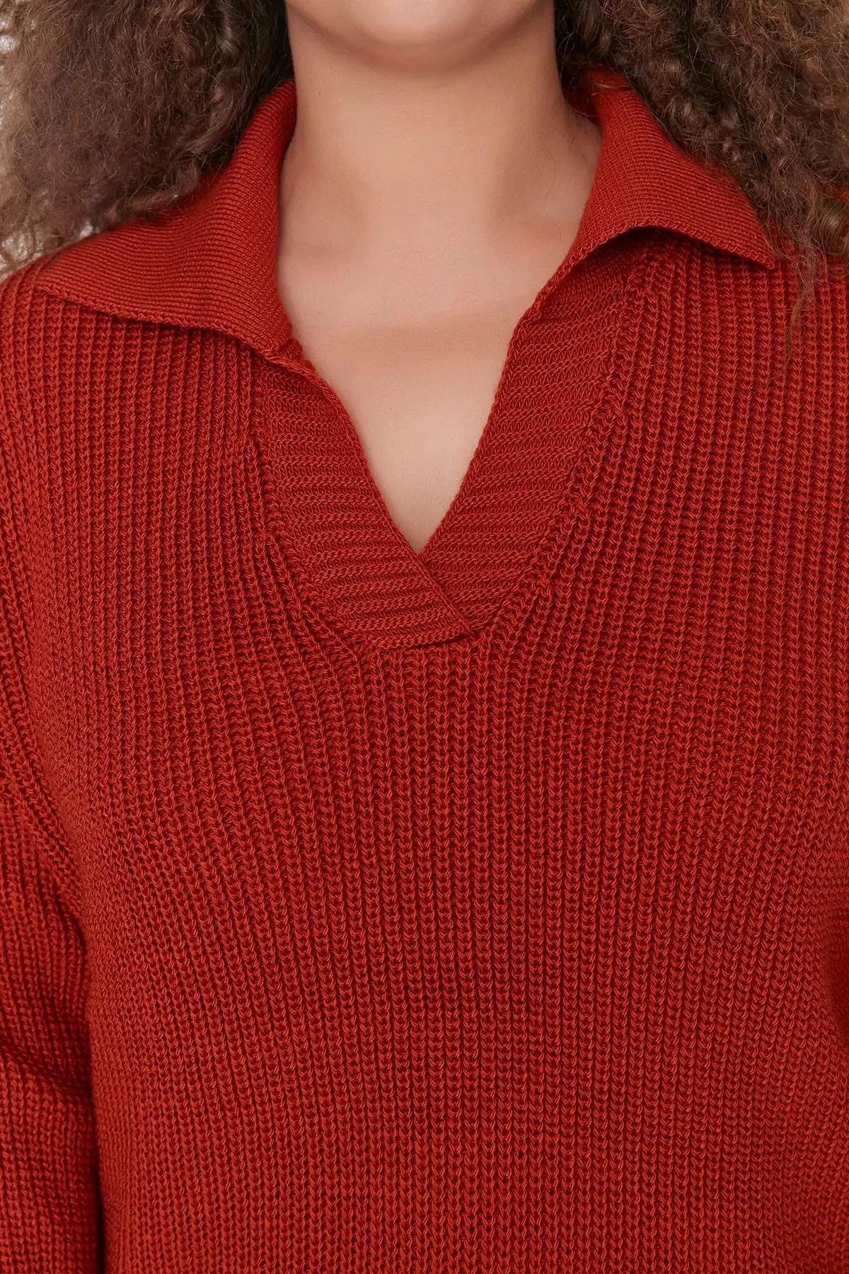 Red Polo Neck Plus Size Sweater, Red, medium