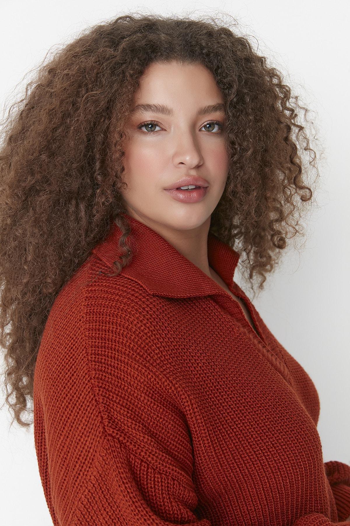 Red Polo Neck Plus Size Sweater, , large image number 2