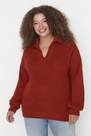 Trendyol - Red Polo Neck Plus Size Sweater
