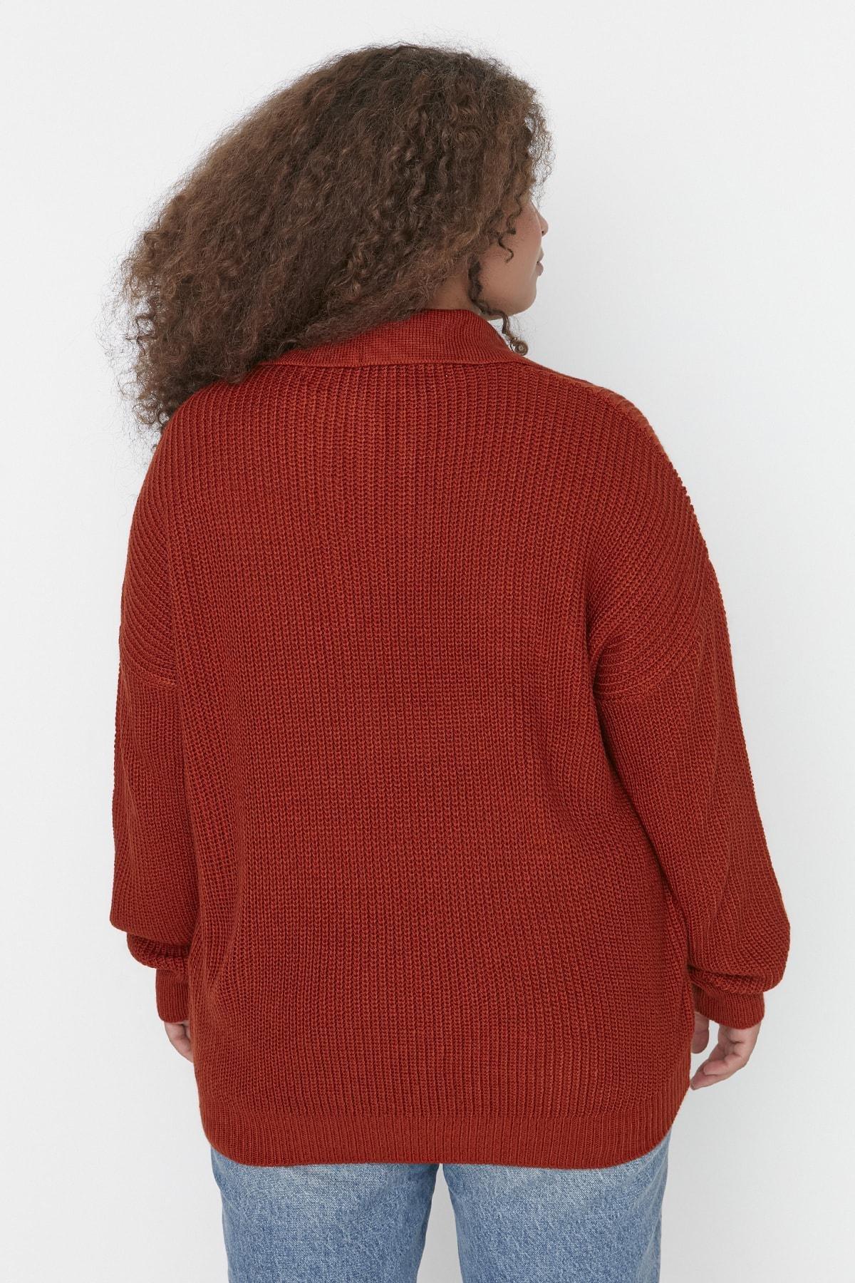 Red Polo Neck Plus Size Sweater, , large image number 4