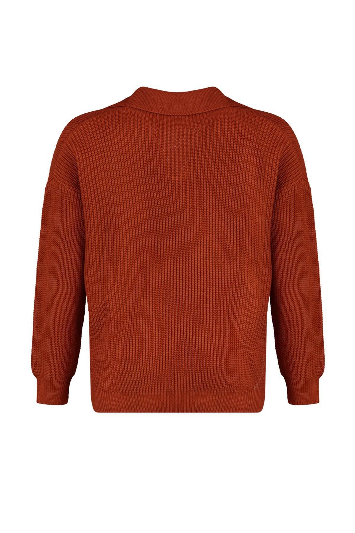 Red Polo Neck Plus Size Sweater, , large image number 5