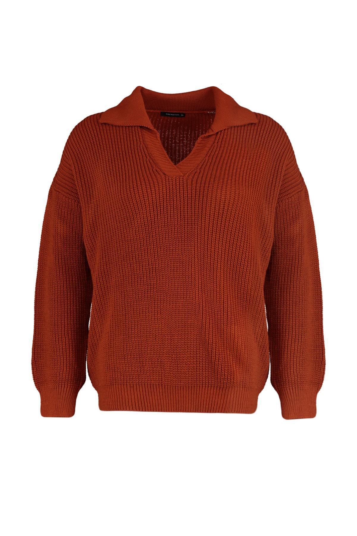 Red Polo Neck Plus Size Sweater, , large image number 6