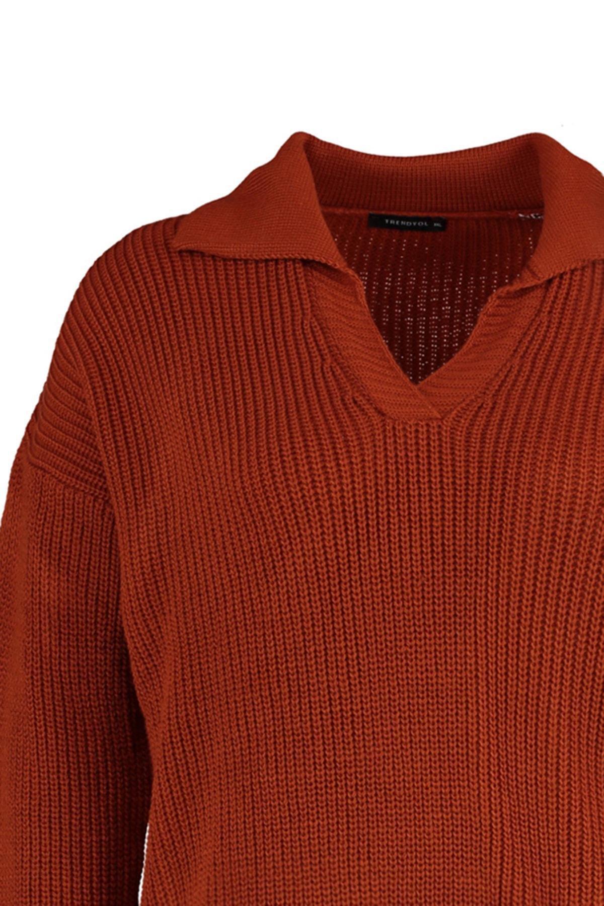 Red Polo Neck Plus Size Sweater, , large image number 7