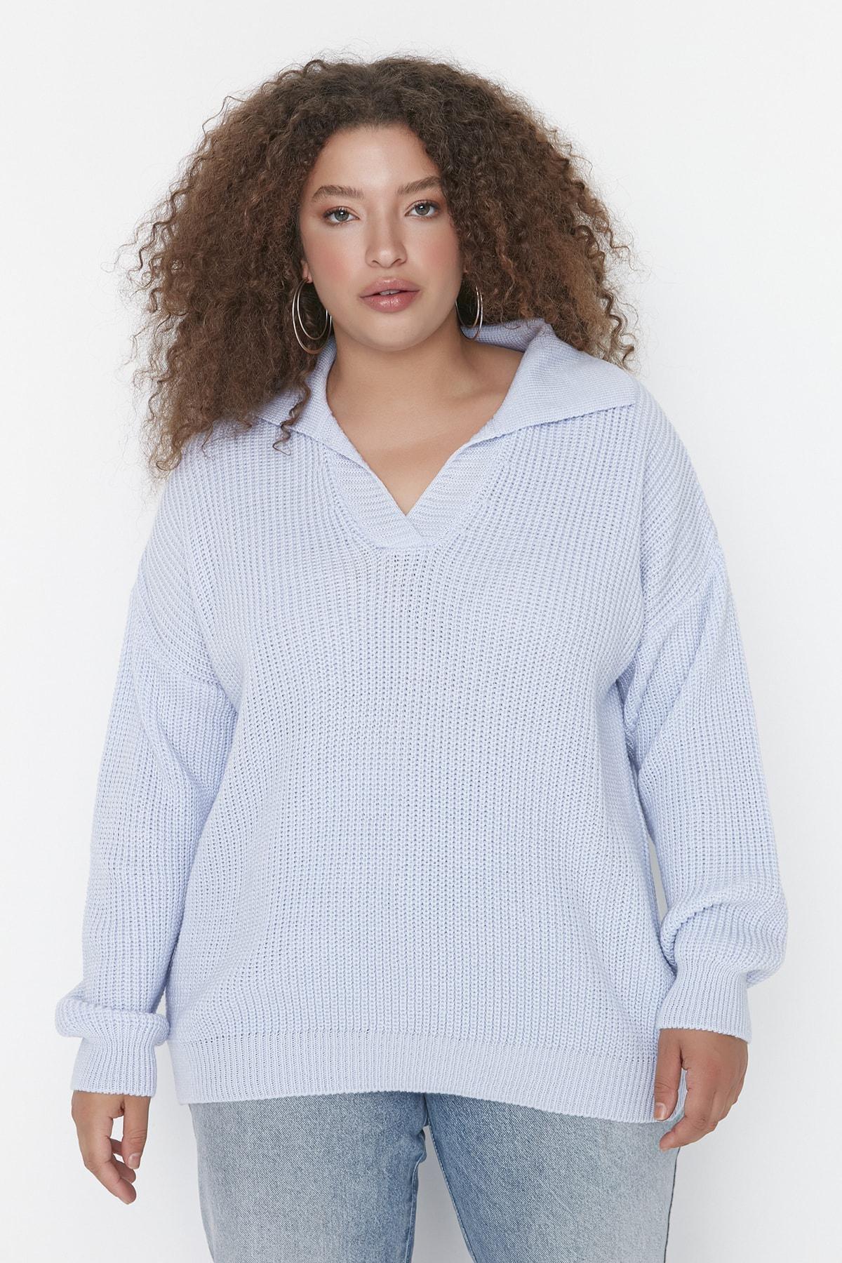 Purple Polo Neck Plus Size Sweater, , large image number 2