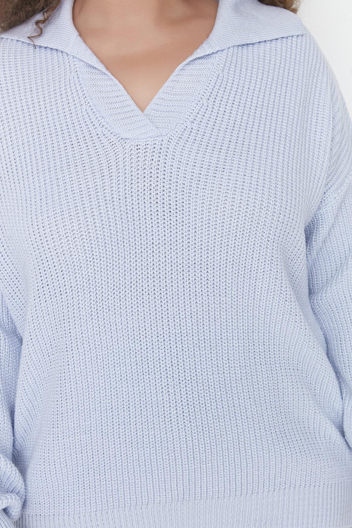 Trendyol - Purple Polo Neck Plus Size Sweater